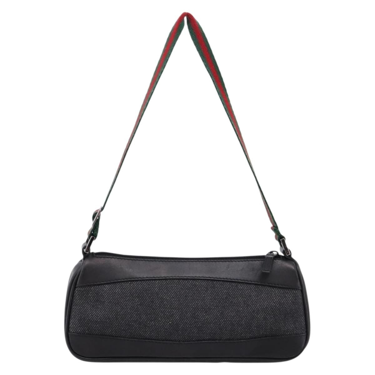 Gucci Web Sherry Line Accessory Pouch Denim & Leather Black Canvas Clutche & Pouche Bag (Pre-Owned)