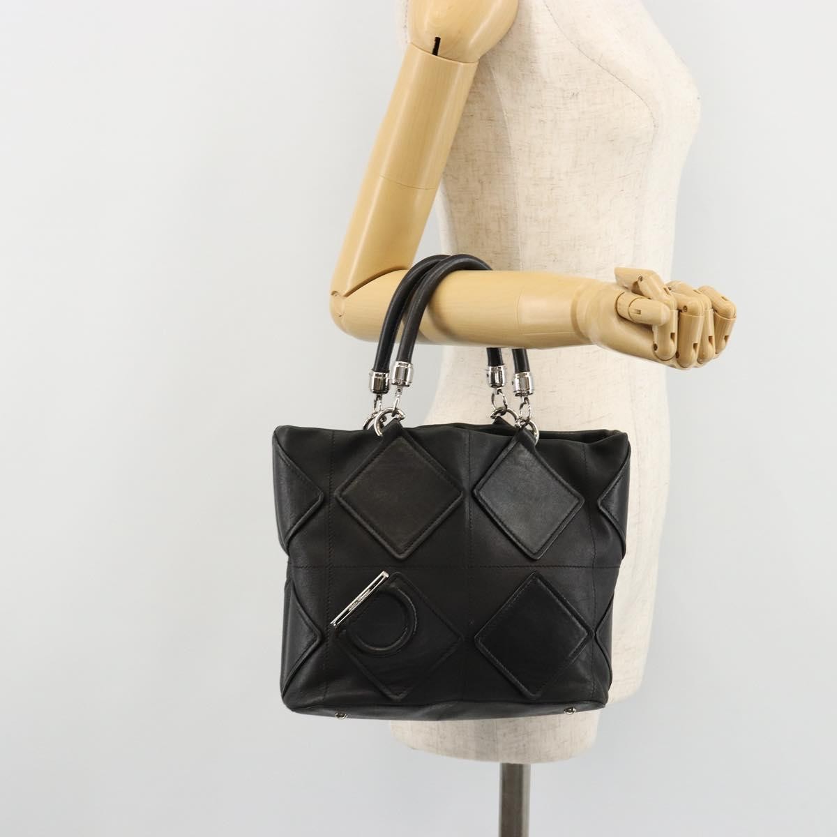 Salvatore Ferragamo Vintage Leather Black Leather Handbag (Pre-Owned)