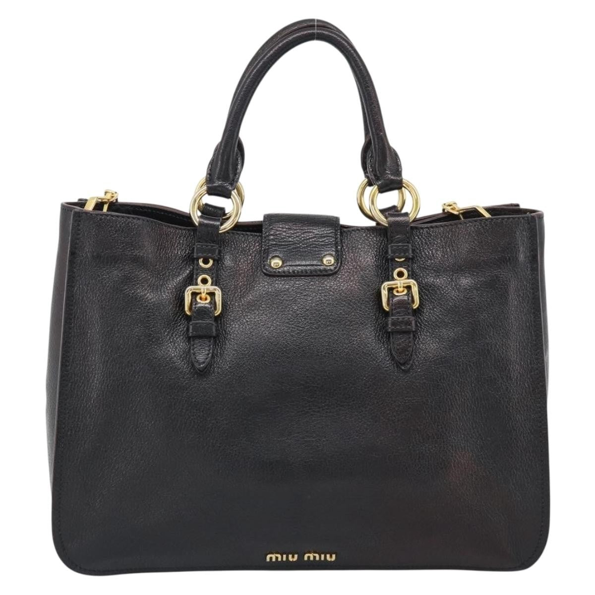 Miu Miu Madras Convertible Lock Leather Black Leather Tote Bag Bag (Pre-Owned)