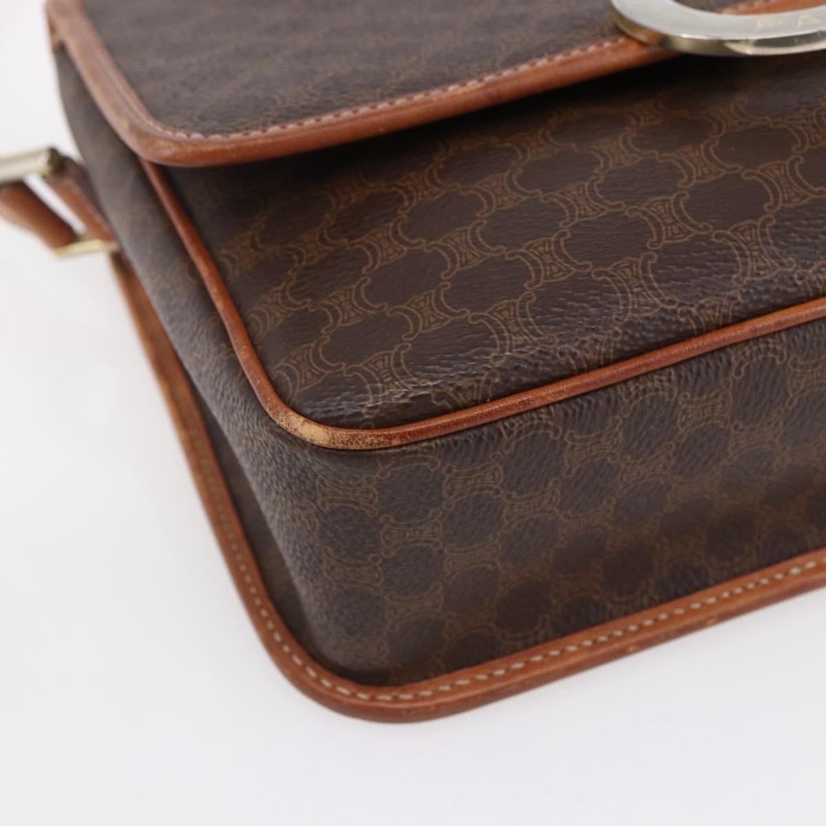 Celine Vintage Macadam Circle Logo Canvas And Leather Brown Canvas Shoulder Bag Bag (Pre-Owned)