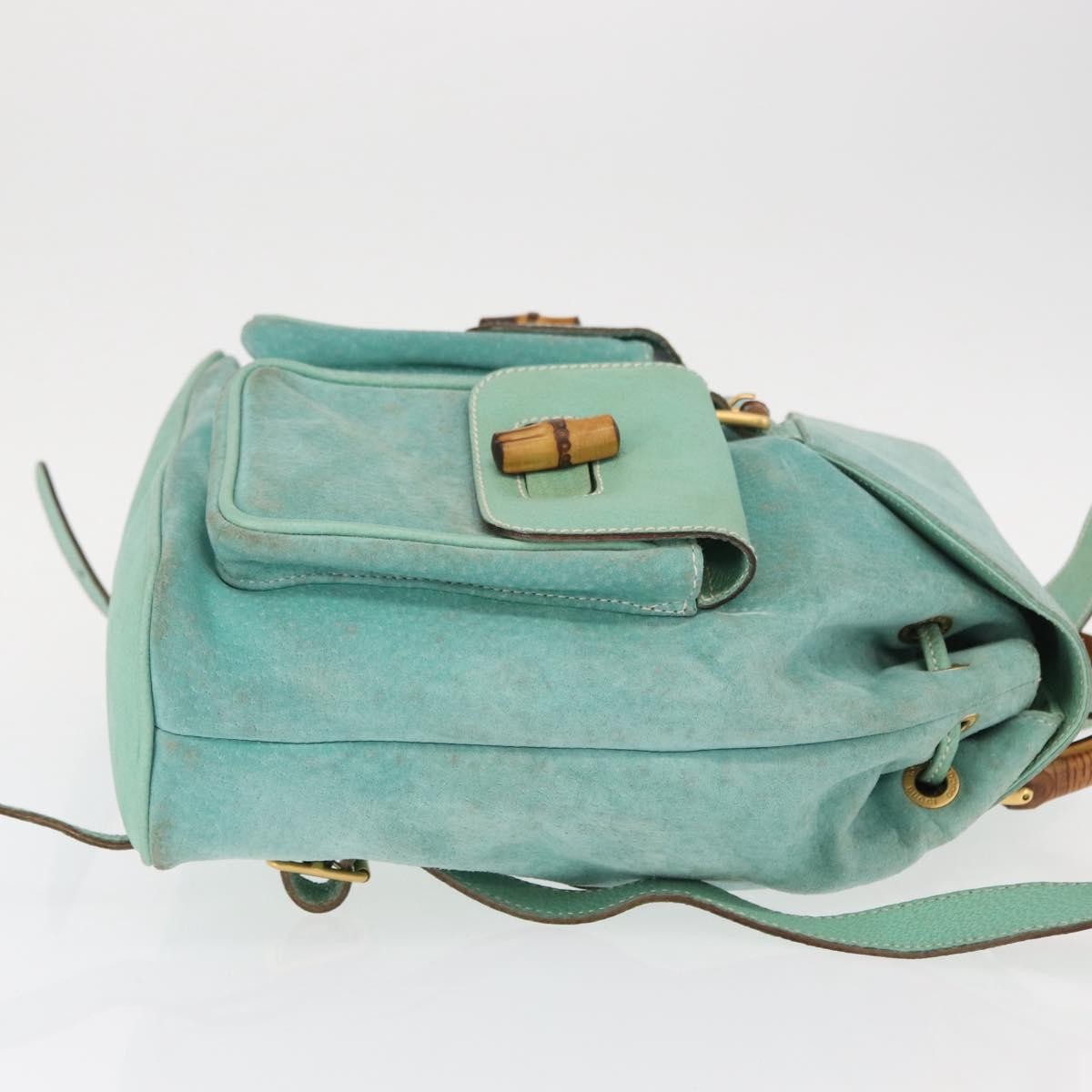 Gucci Vintage Bamboo Suede Green Suede Backpack Bag (Pre-Owned)