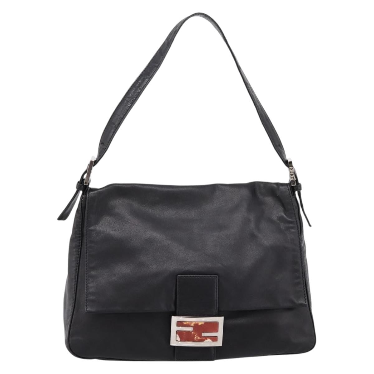 Fendi Mamma Baguette Zucca Jacquard Velvet Black Leather Shoulder Bag Bag (Pre-Owned)