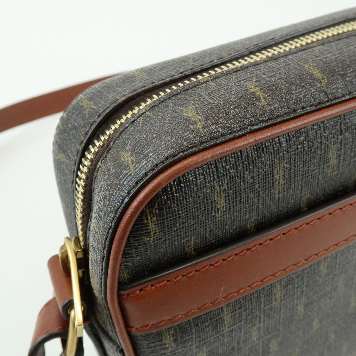 Saint Laurent Le Monogramme Camera Monogram All Over Coated Canvas And Leather Brown Canvas Handbag (Pre-Owned)