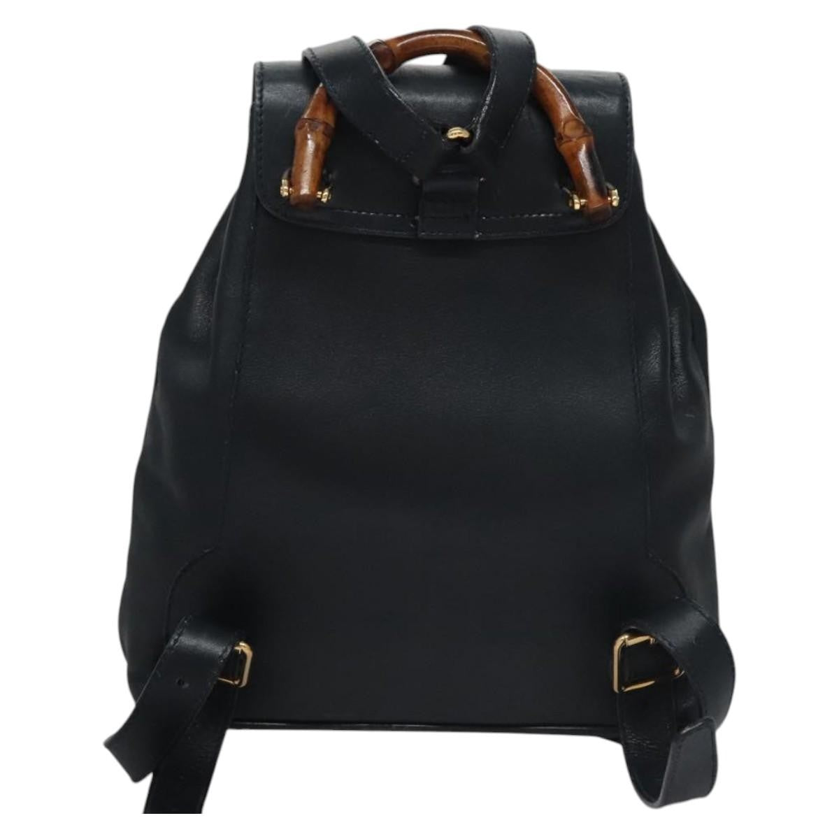 Gucci Vintage Bamboo Leather Black Leather Backpack Bag (Pre-Owned)