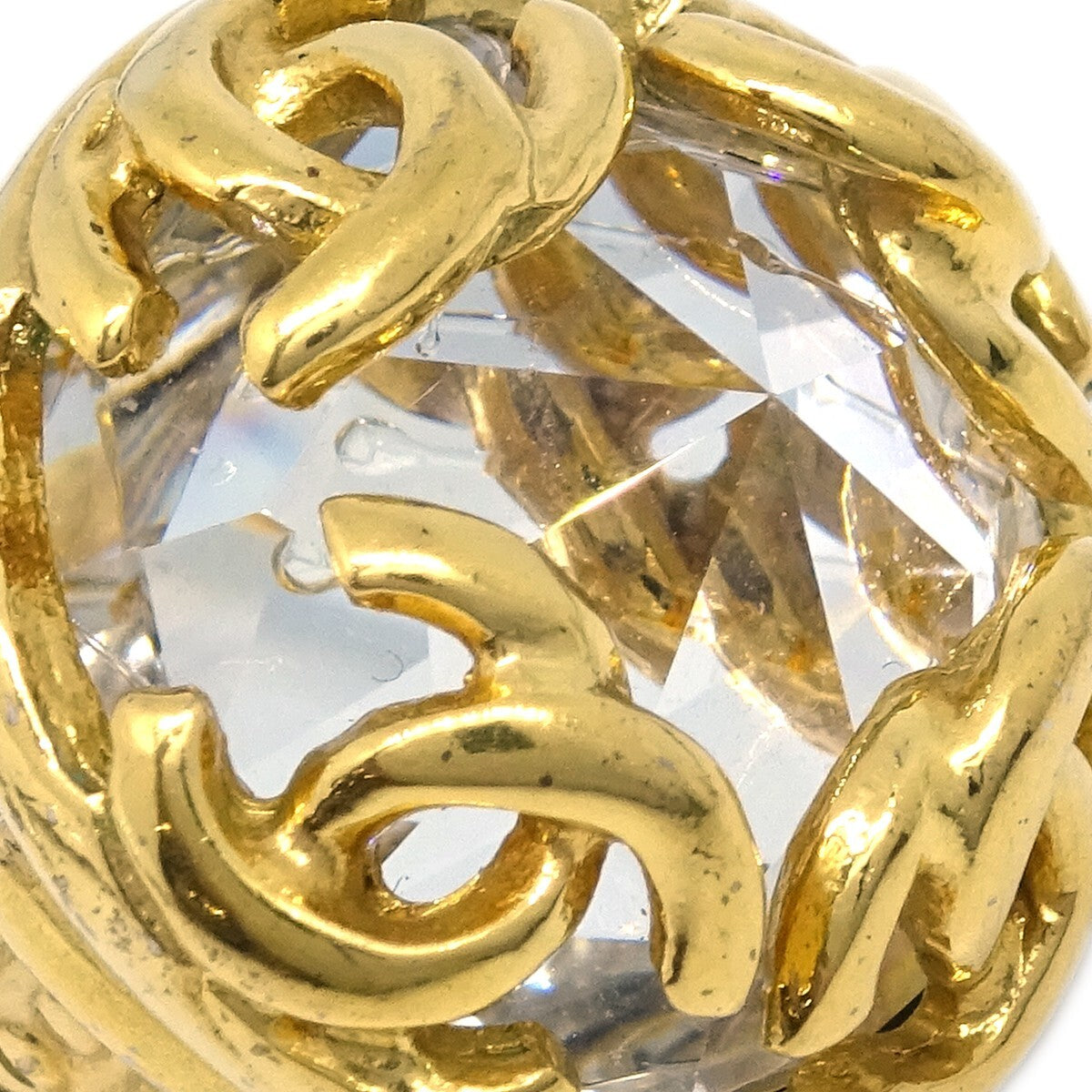 Chanel Cc Round Metal And Crystal Gold Gold_Plated Earrings Jewelry (Pre-Owned)