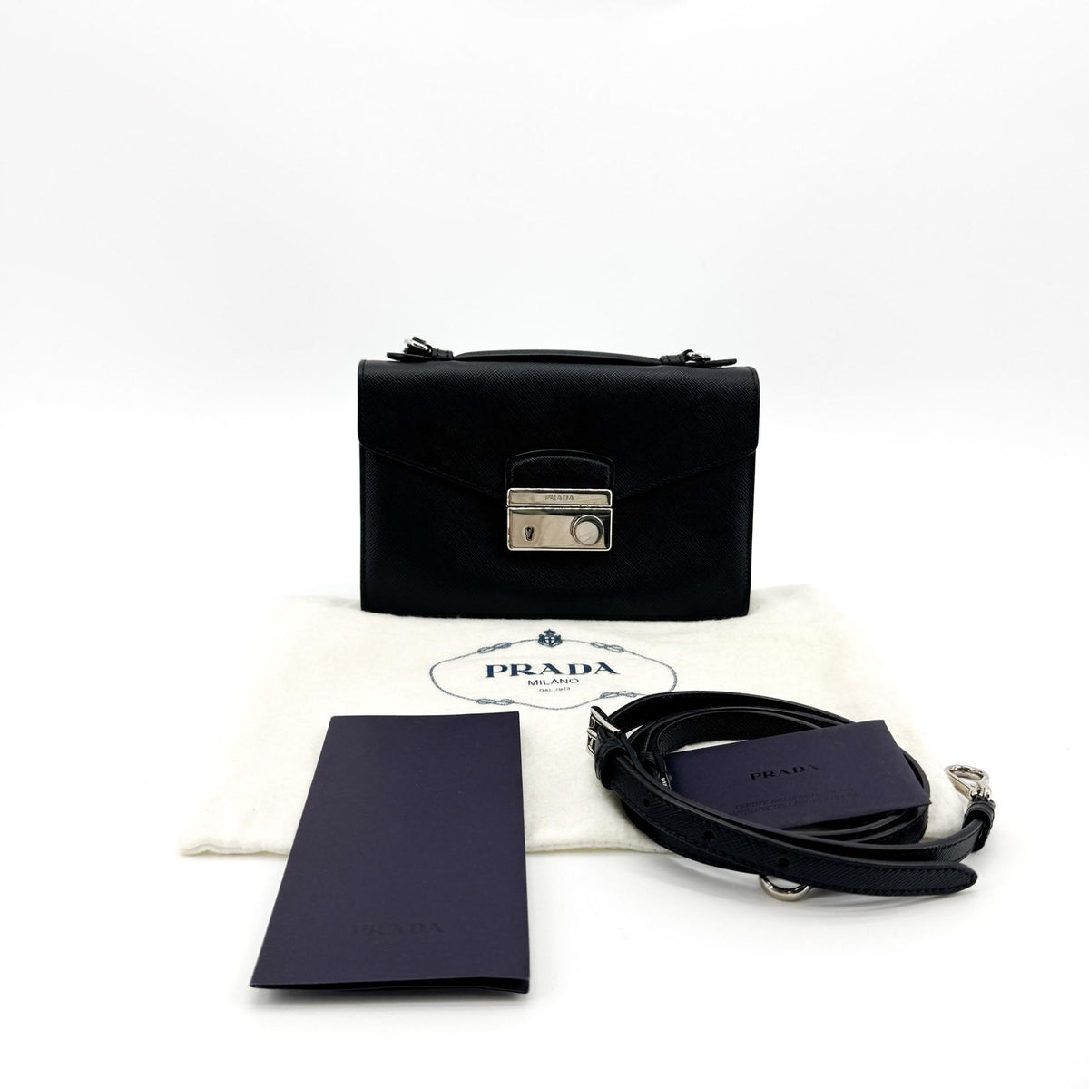 Prada Convertible Sound Vernice Saffiano Leather Black Leather Handbag (Pre-Owned)