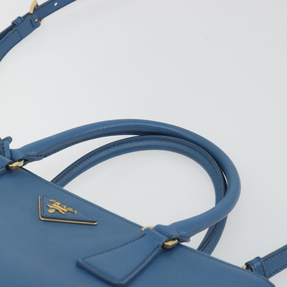 Prada Double Zip Lux Tote Saffiano Leather Blue Leather Handbag (Pre-Owned)