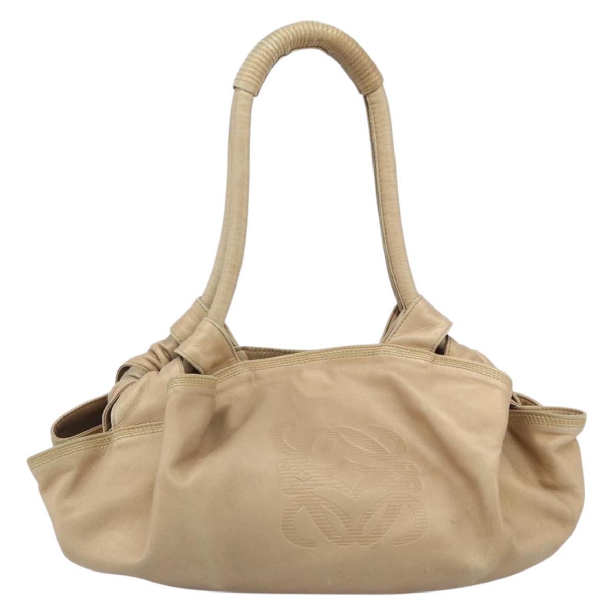 Loewe Anagram Logo Nappa Aire Hand Leather Beige Leather Handbag (Pre-Owned)
