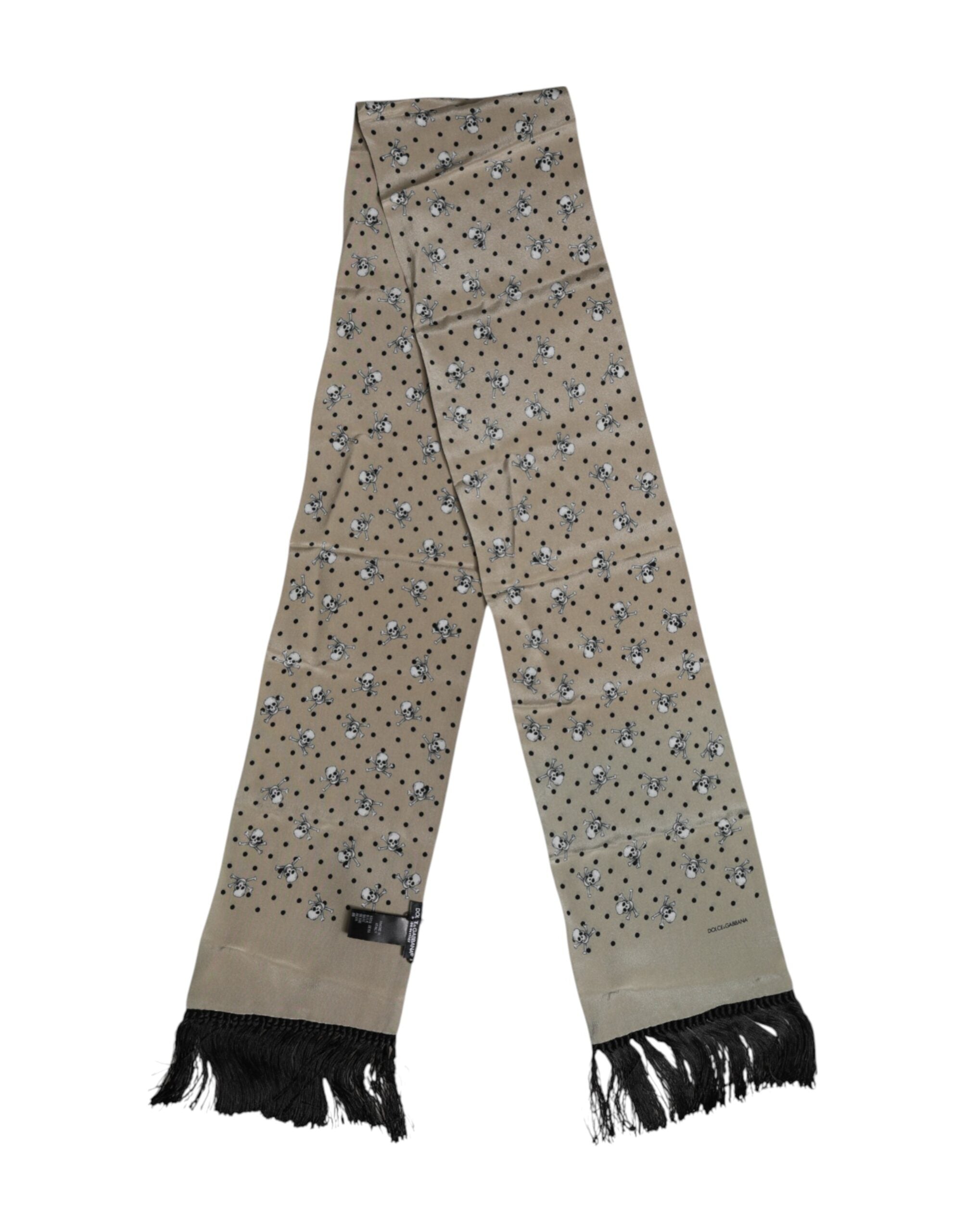Dolce & Gabbana Gray Skulls Silk Fringes Men Foulard Men's Scarf