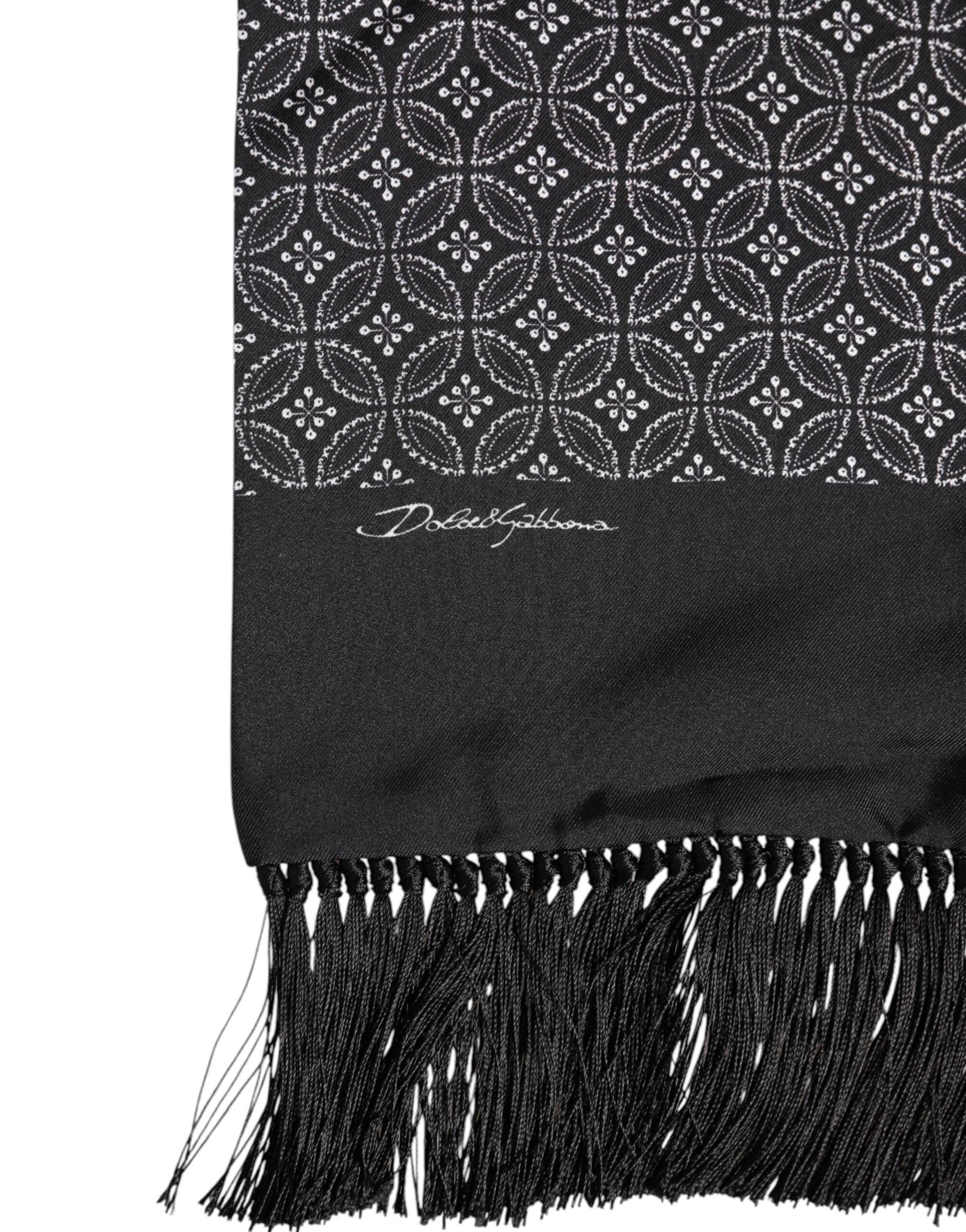 Dolce & Gabbana Black Patterned Fringes Men Foulard Men's Scarf