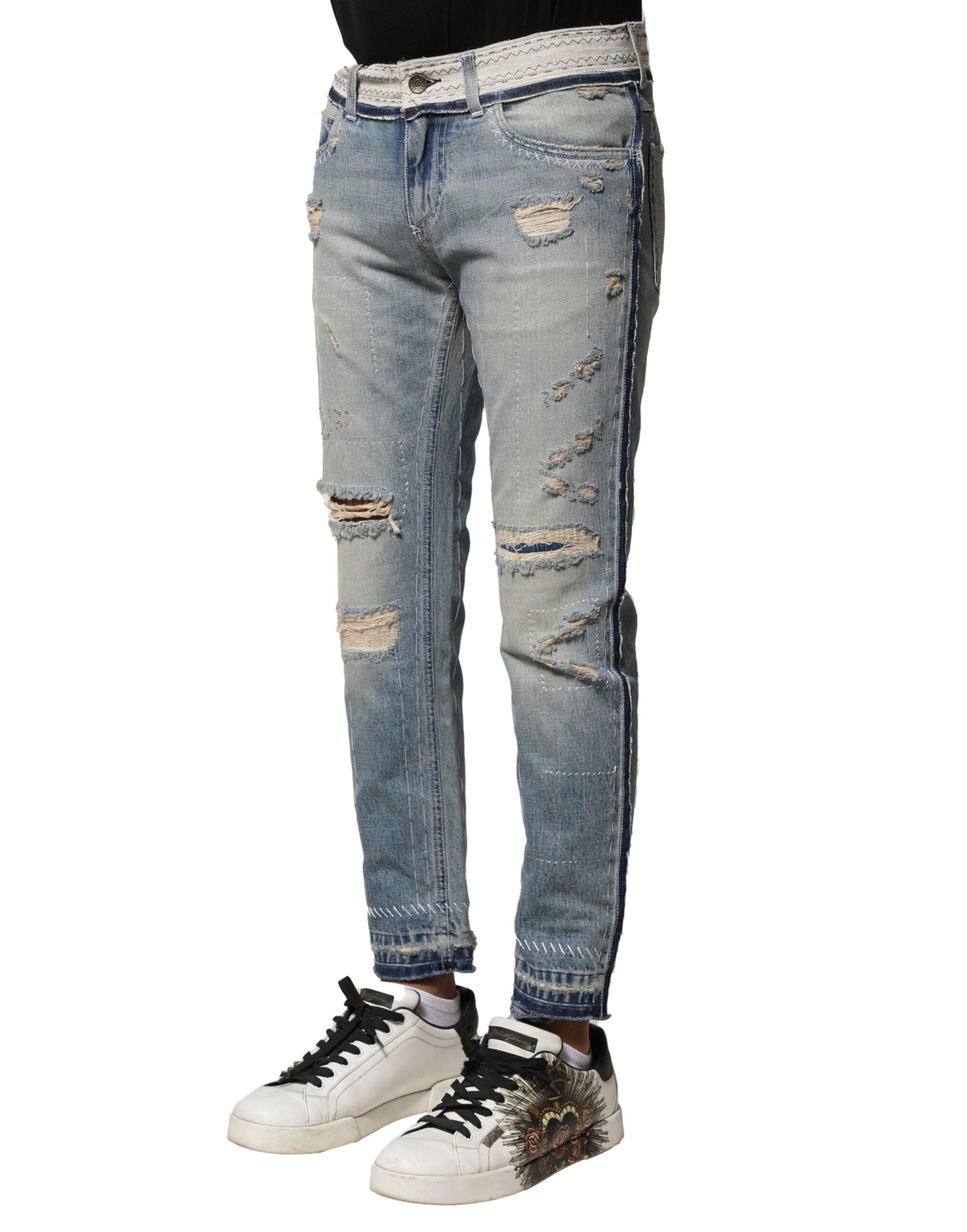 Dolce & Gabbana Light Blue Tattered Straight Men Denim Men's Jeans