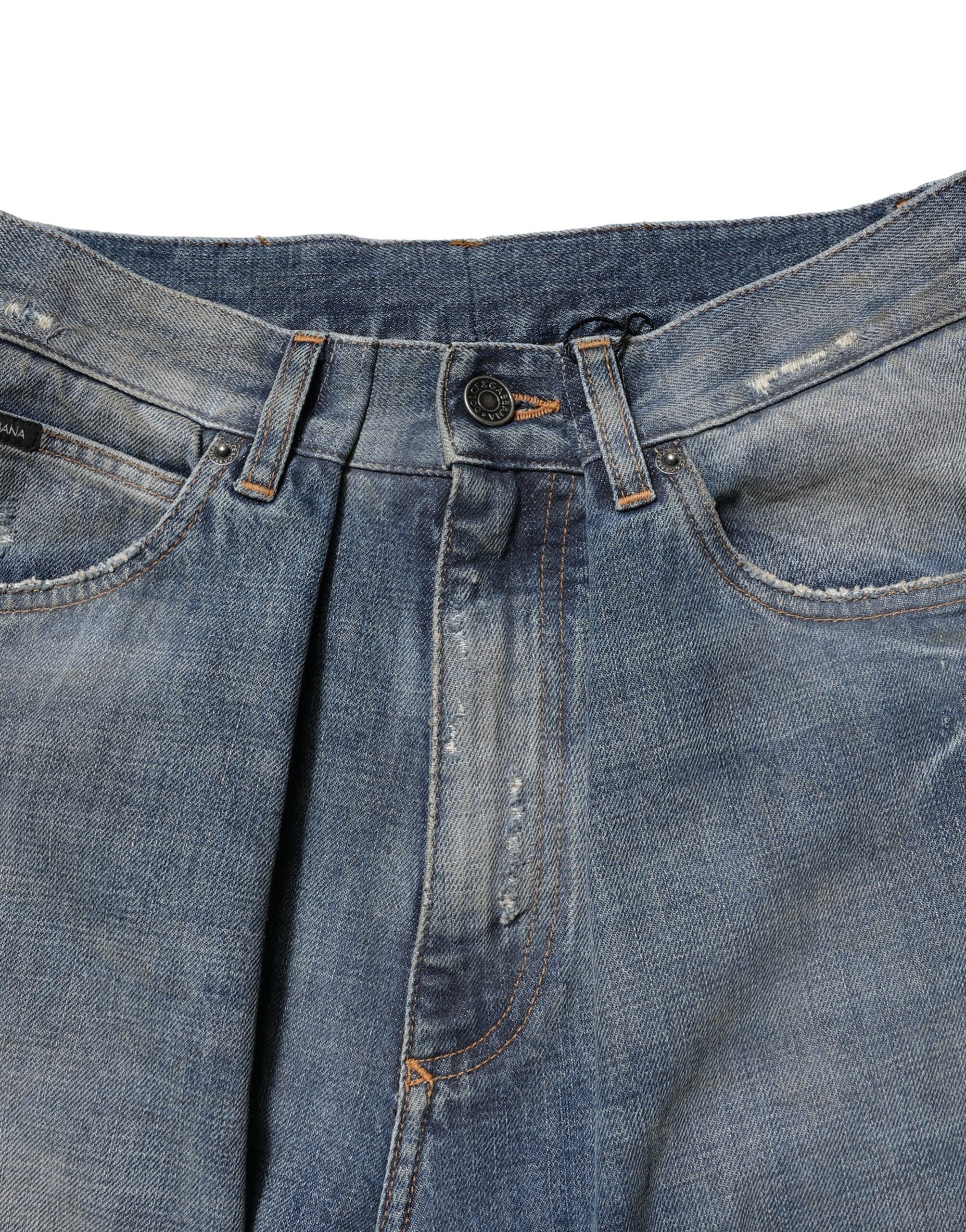 Dolce & Gabbana Blue Cotton Tattered Men Denim Men's Jeans