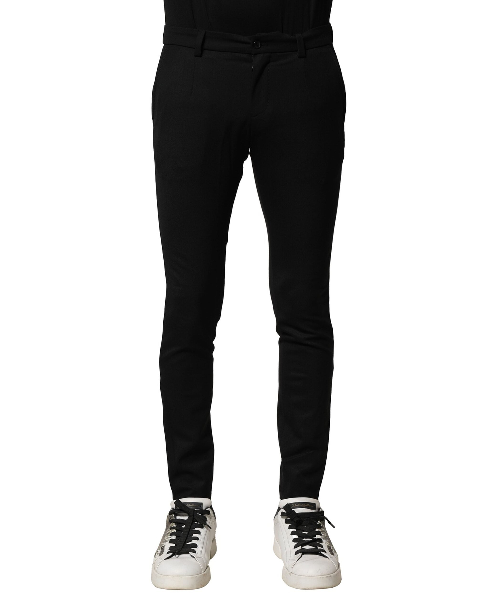 Dolce & Gabbana Black Wool Men Skinny Mid Waist Men's Pants