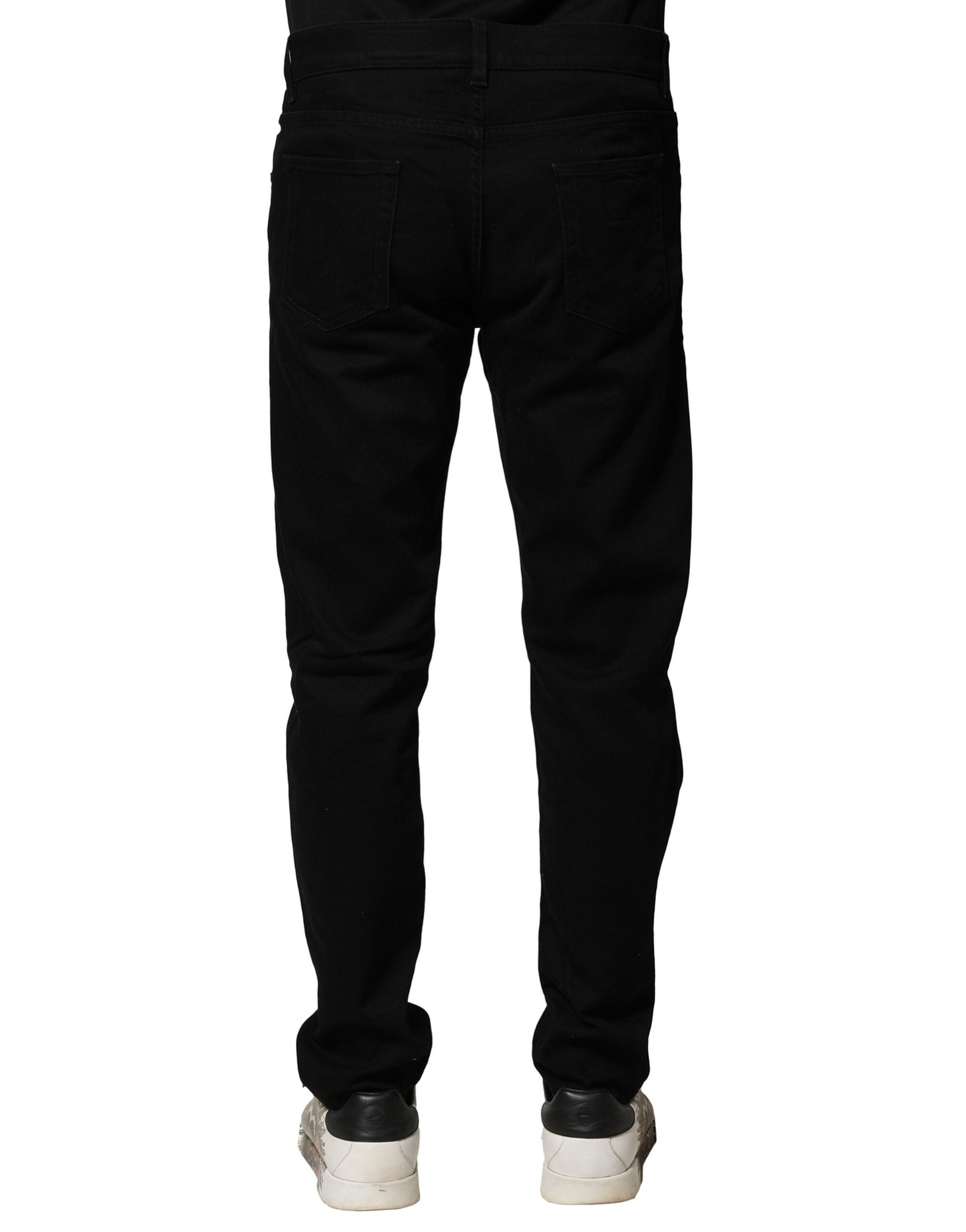 Dolce & Gabbana Black Cotton Tattered Slim Fit Men Denim Men's Jeans (Pre-Owned)