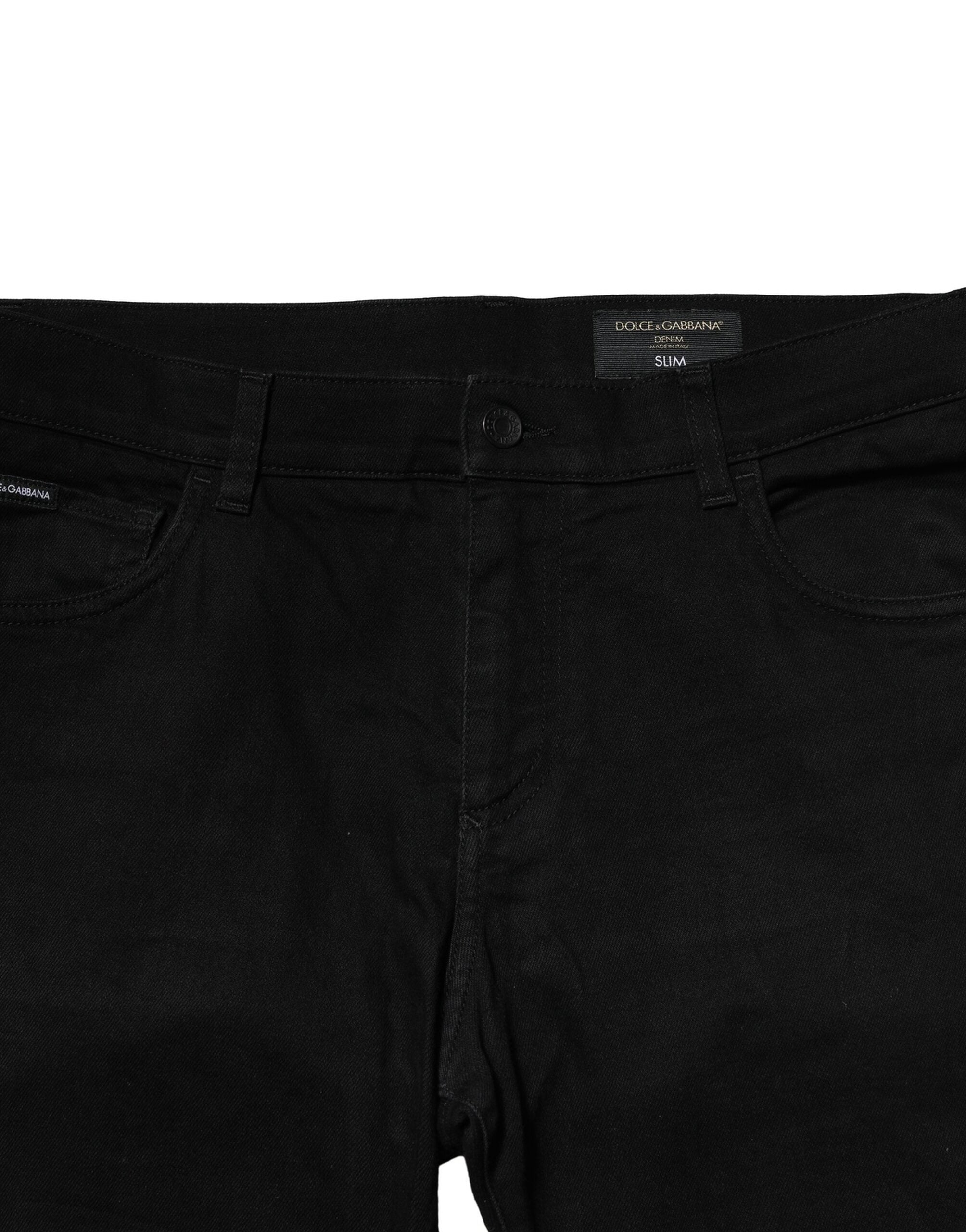 Dolce & Gabbana Black Cotton Tattered Slim Fit Men Denim Men's Jeans (Pre-Owned)