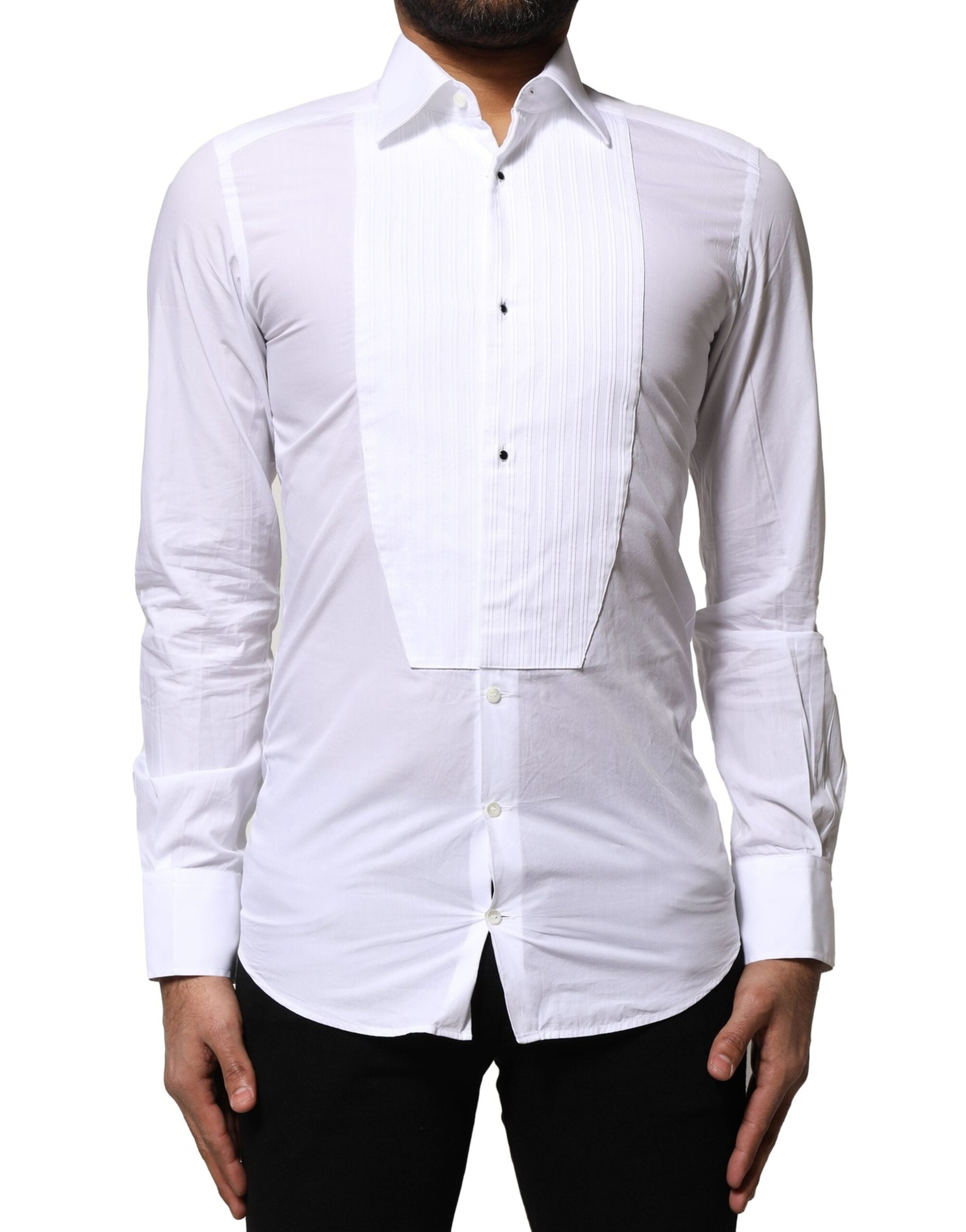 Dolce & Gabbana White GOLD Cotton Poplin Formal Dress Men's Shirt (Pre-Owned)