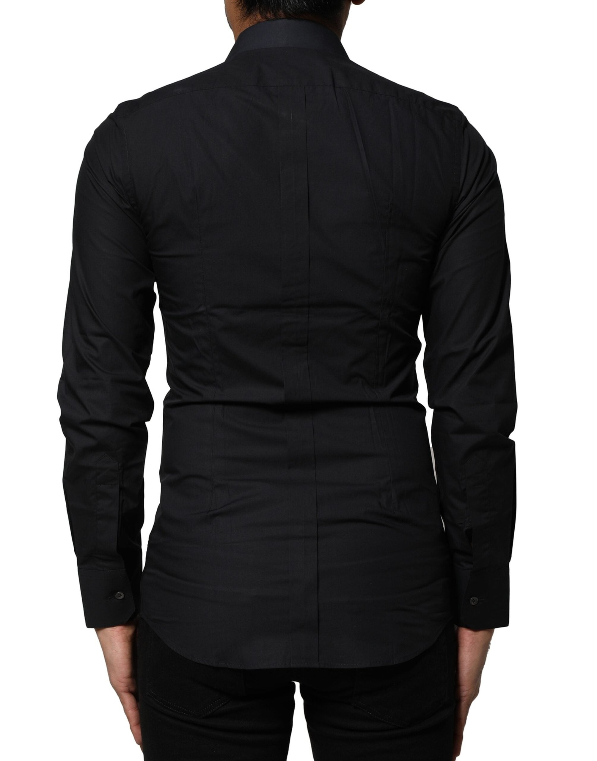 Dolce & Gabbana Black Cotton GOLD Long Sleeves Dress Men's Shirt (Pre-Owned)
