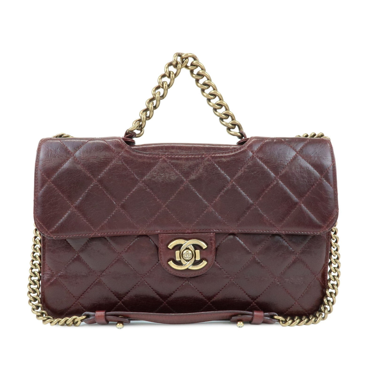 Chanel Perfect Edge Flap Quilted Glazed Calfskin Burgundy Leather Handbag (Pre-Owned)