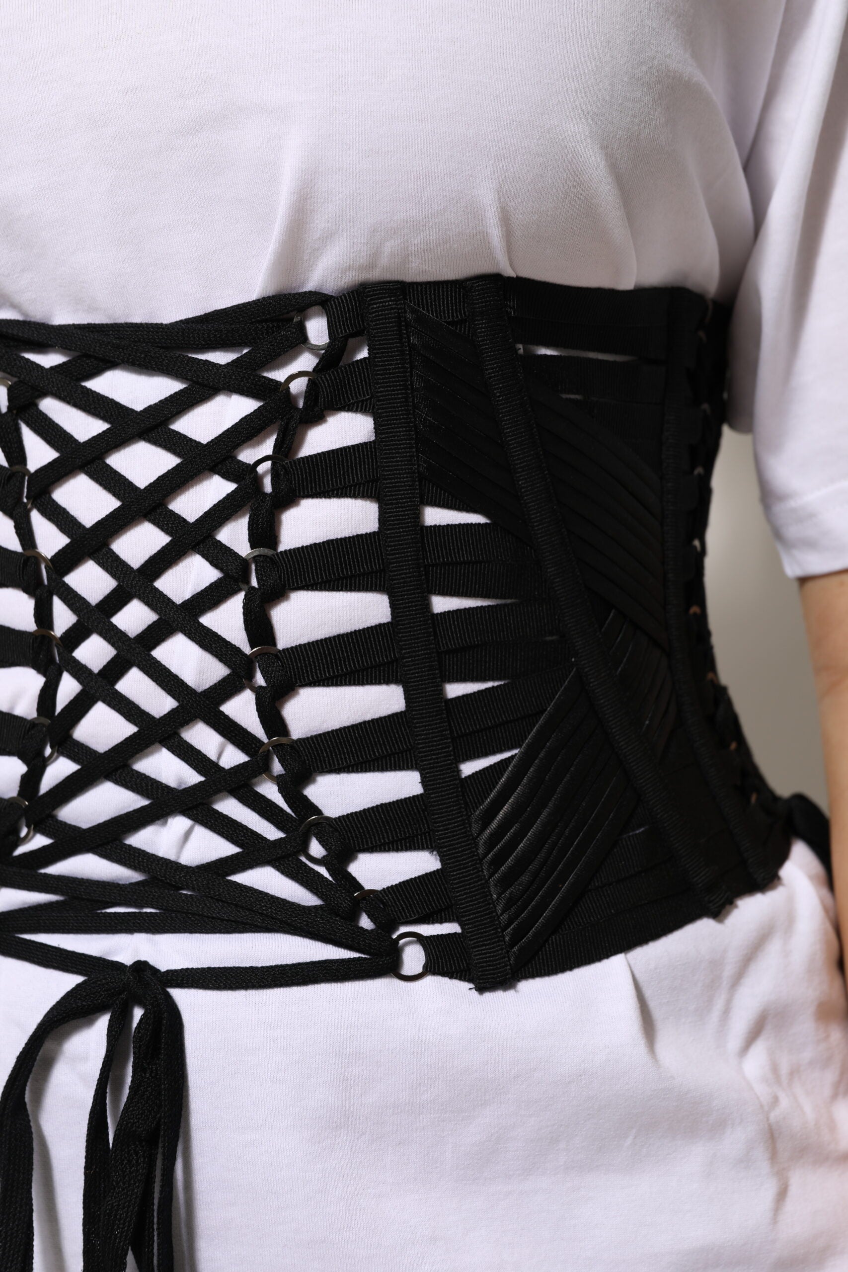 Dolce & Gabbana Black Cotton Waist LaceUp Strap Corset Women's Belt
