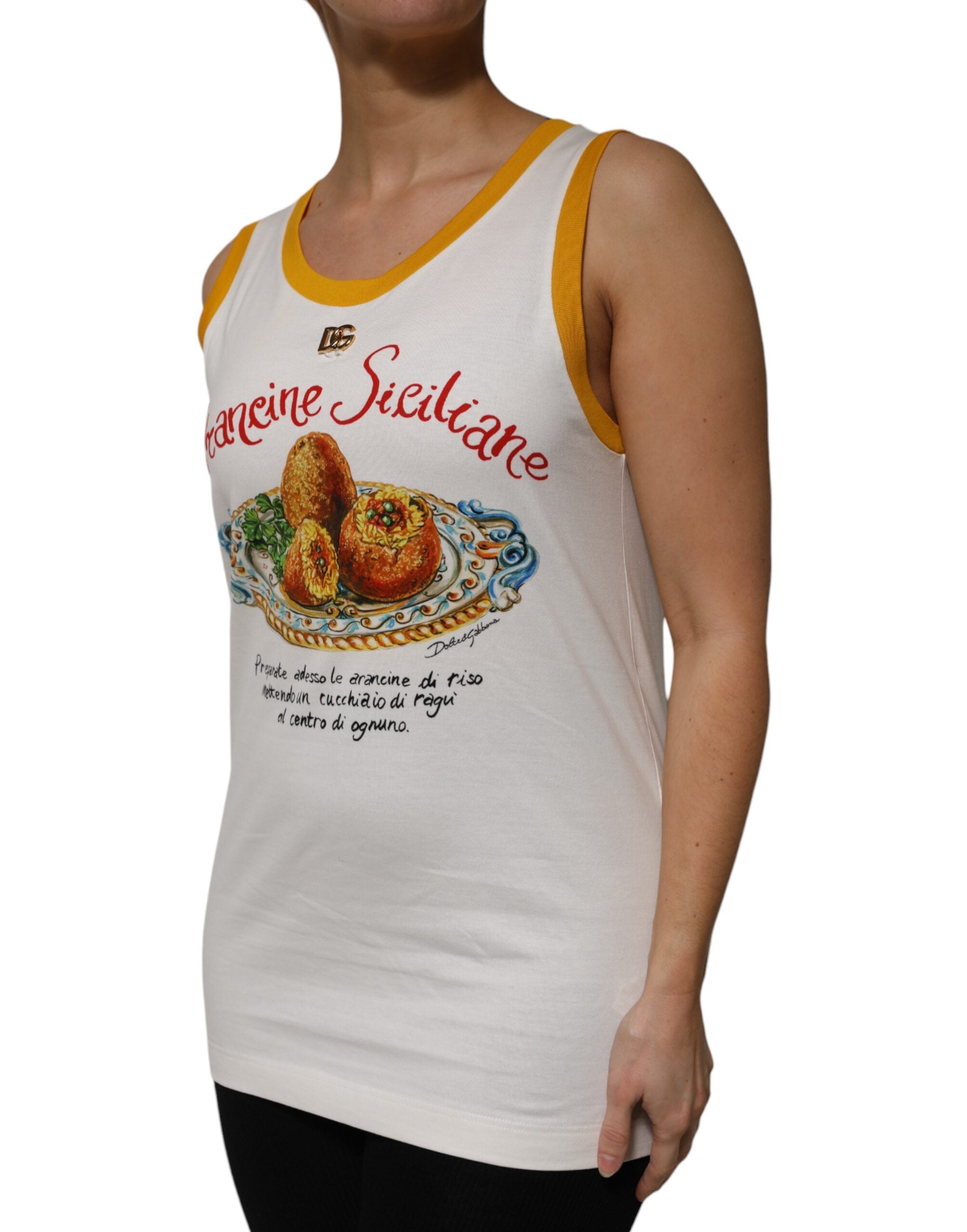 Dolce & Gabbana White Araneine Siciliane Sleeveless Tank Women's Top (Pre-Owned)