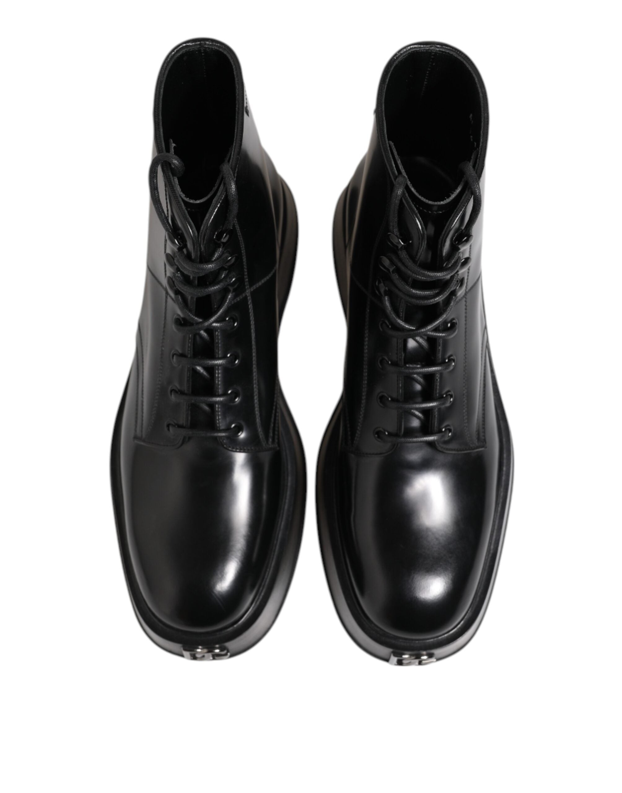 Dolce & Gabbana Black Leather Logo Ankle Boots Lace Up Men's Shoes