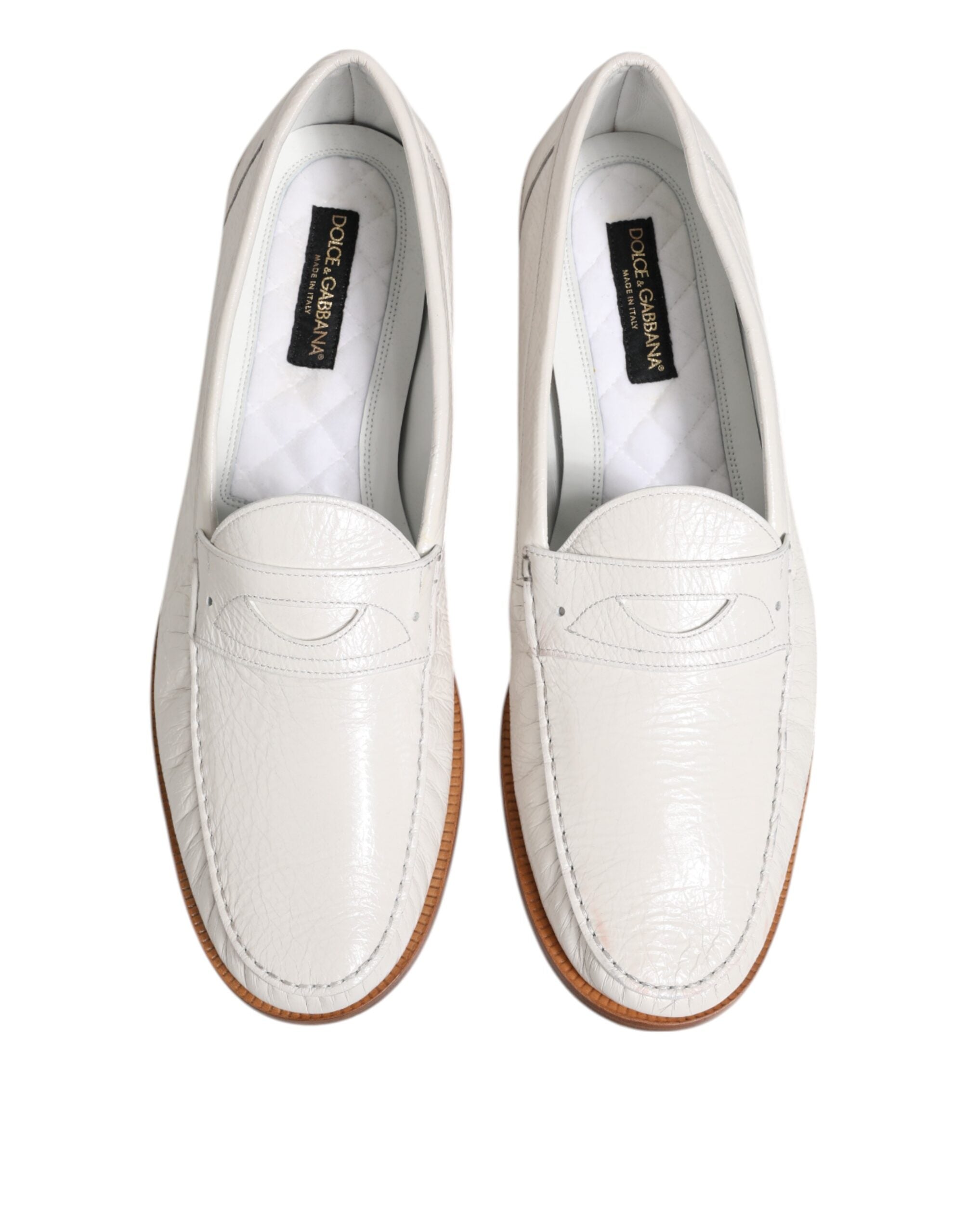Dolce & Gabbana White Leather Loafers Moccasins Slip On Men's Shoes (Pre-Owned)