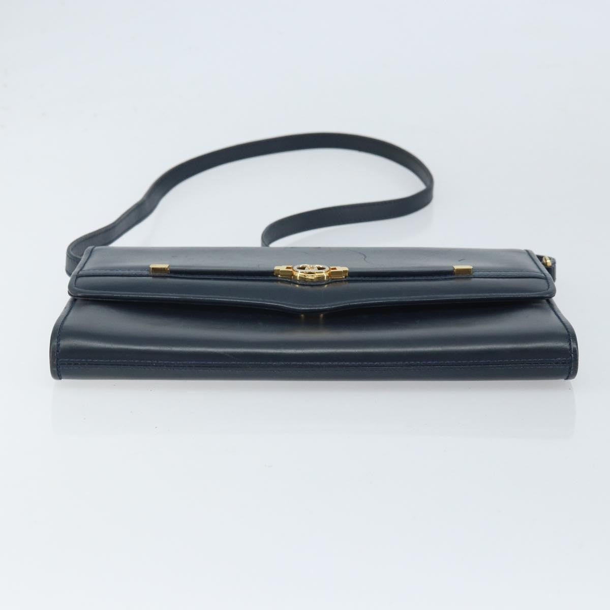 Gucci Vintage Interlocking G Flap Leather Navy Leather Shoulder Bag Bag (Pre-Owned)
