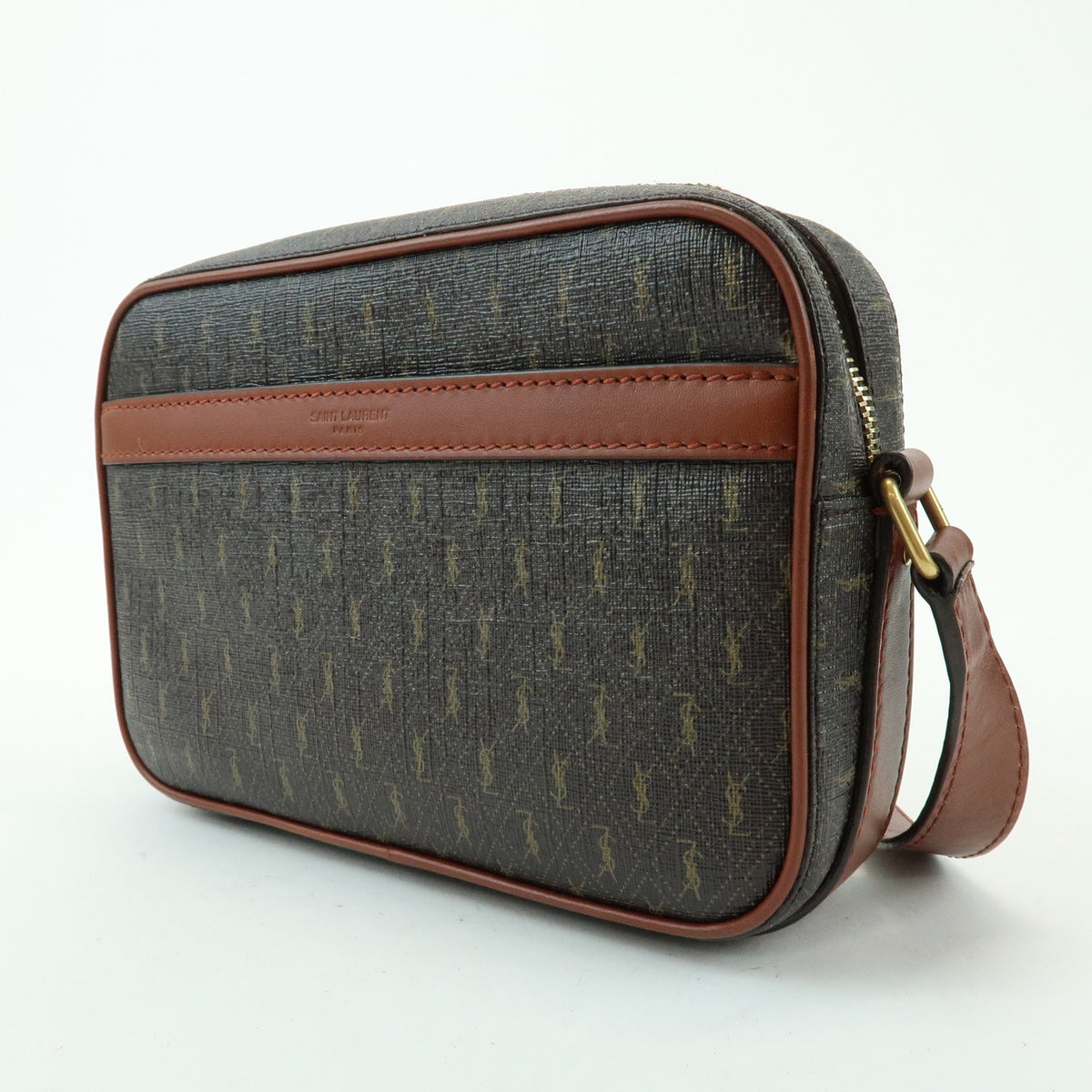 Saint Laurent Le Monogramme Camera Monogram All Over Coated Canvas And Leather Brown Canvas Handbag (Pre-Owned)