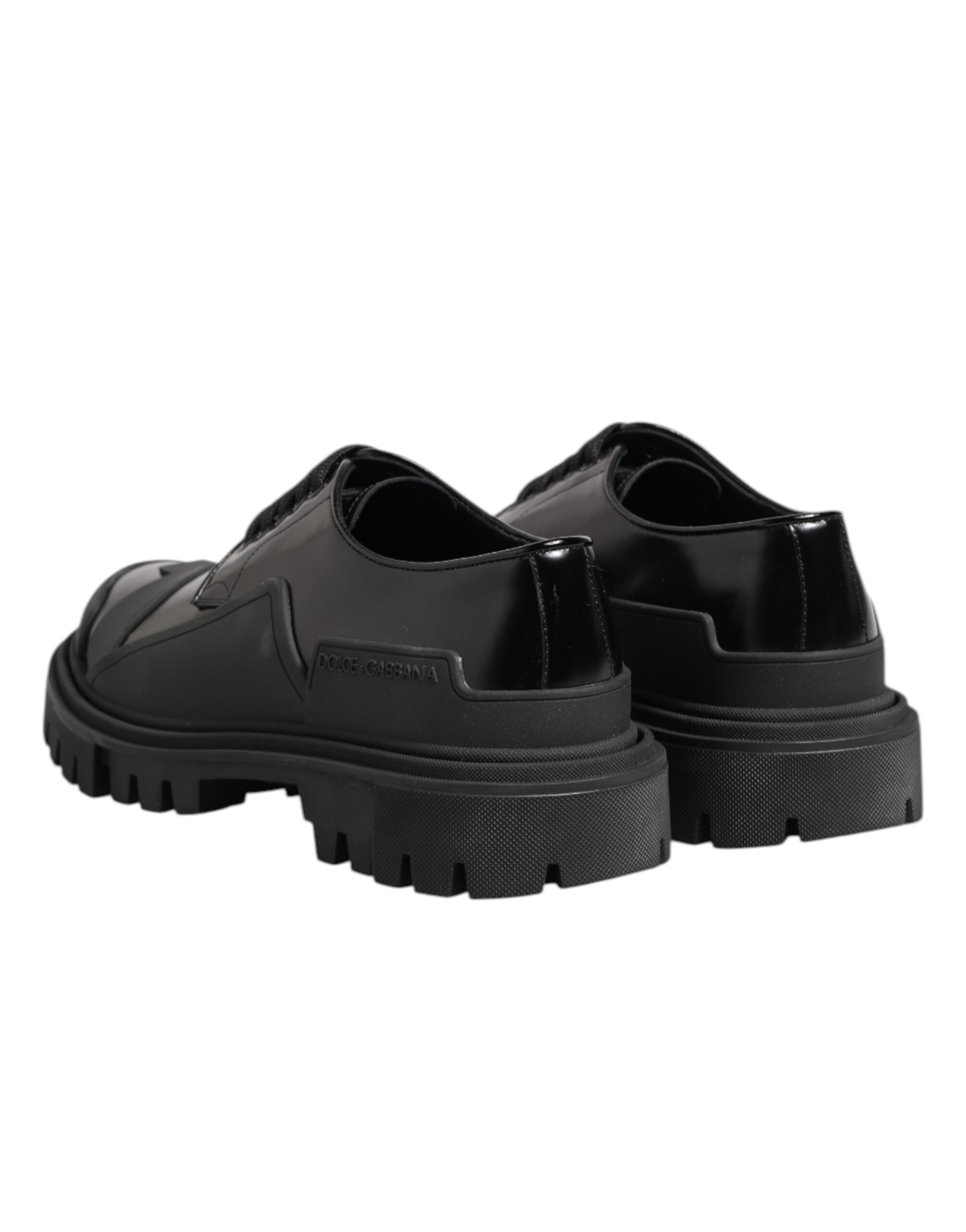 Dolce & Gabbana Black Patent Leather Trekking Derby Men's Shoes