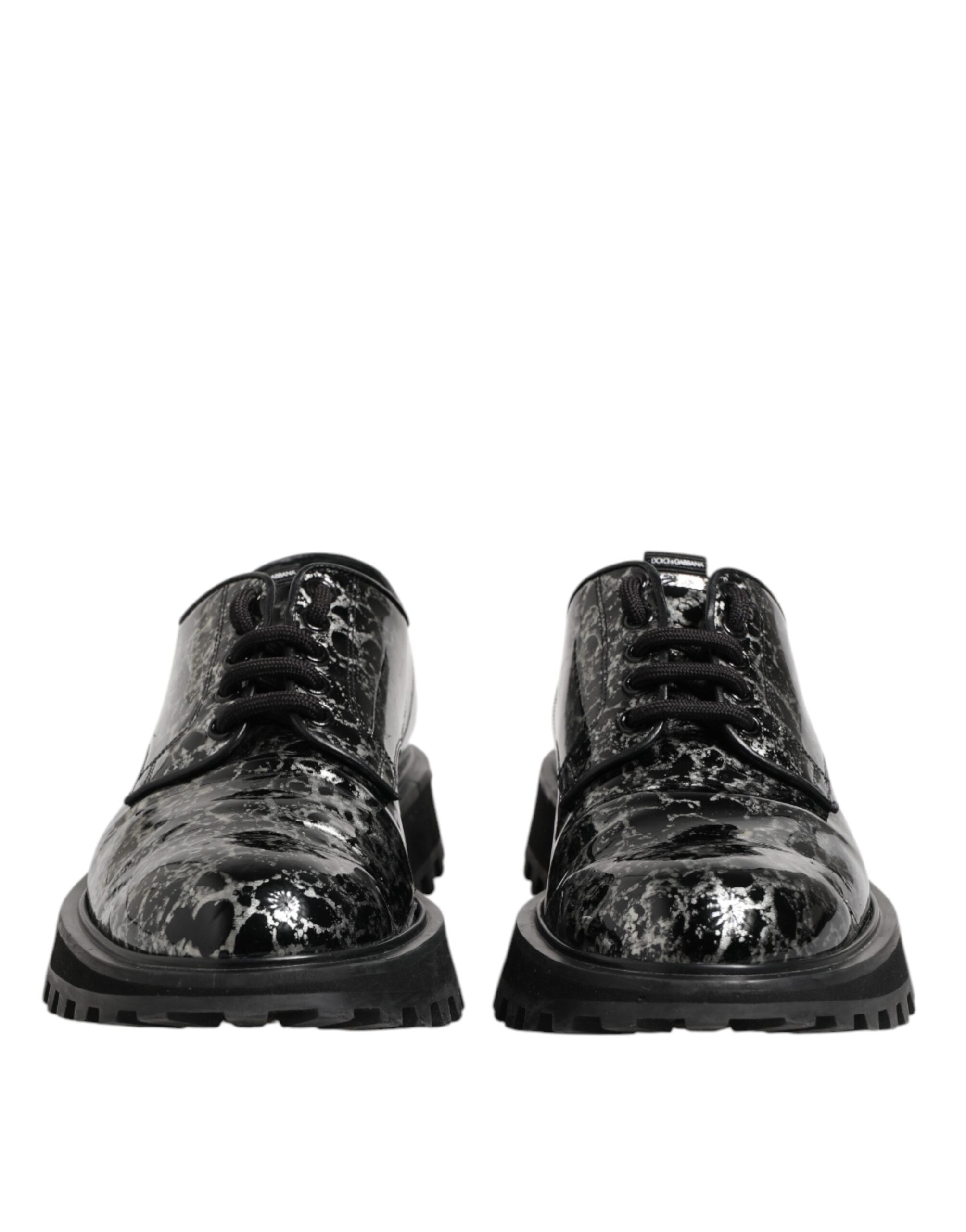 Dolce & Gabbana Black White Calfskin Chunky Derby Men's Shoes
