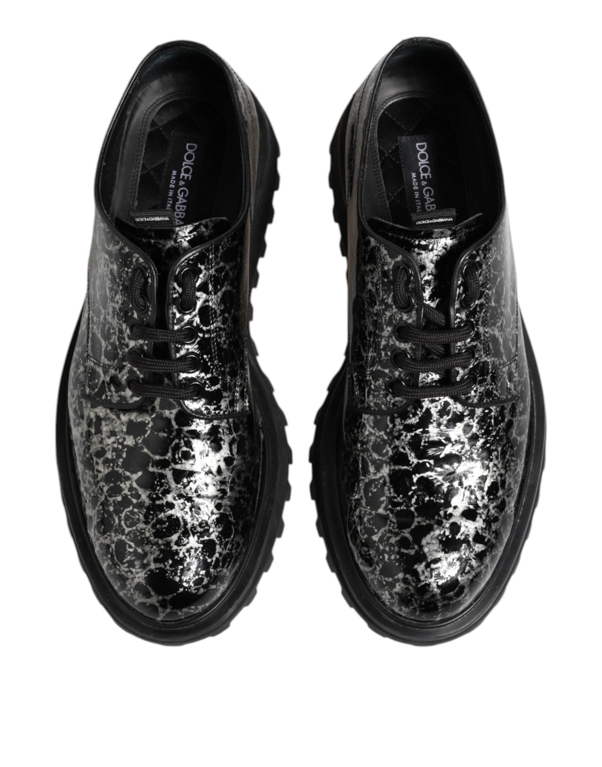 Dolce & Gabbana Black White Calfskin Chunky Derby Men's Shoes