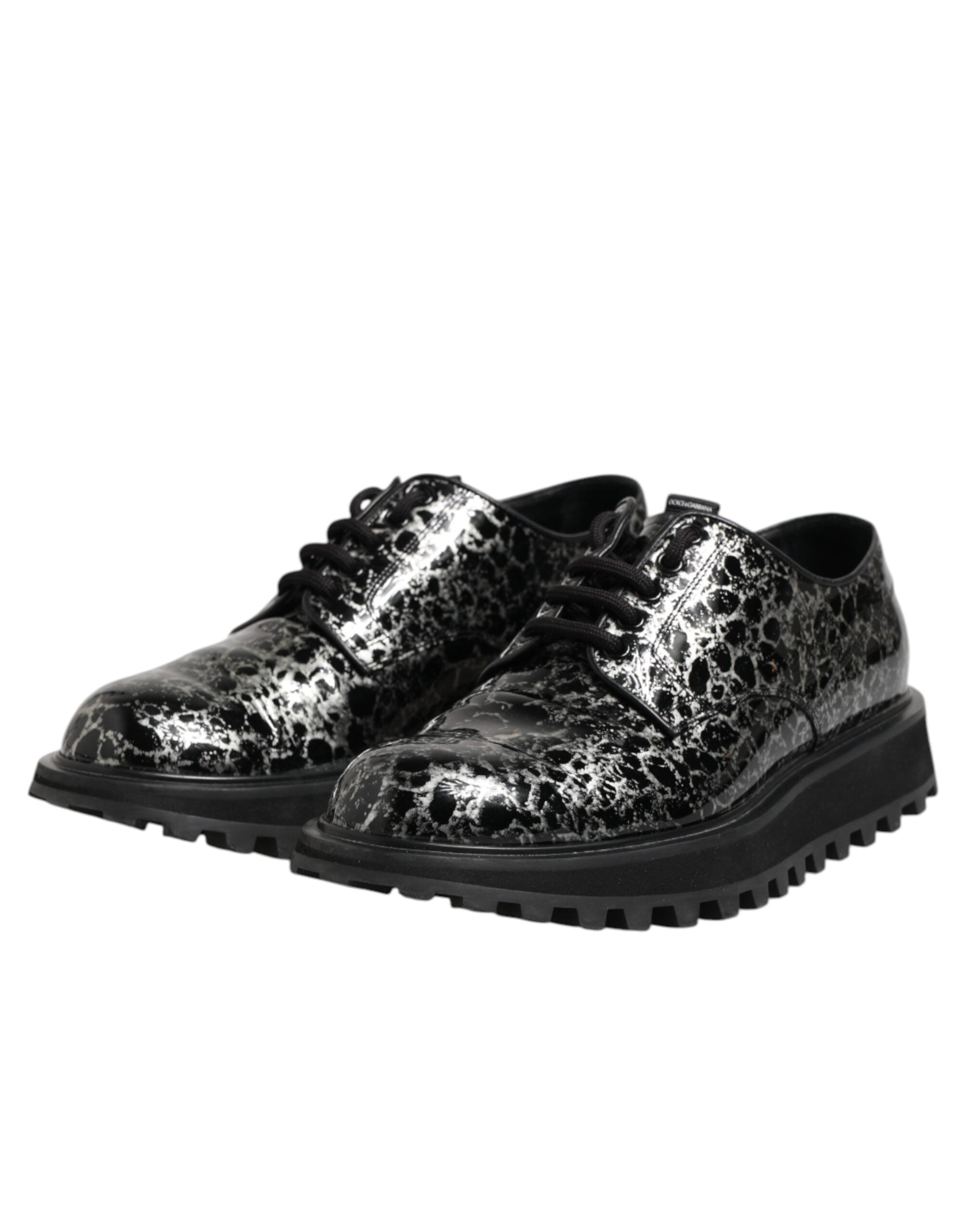 Dolce & Gabbana Black White Calfskin Chunky Derby Men's Shoes