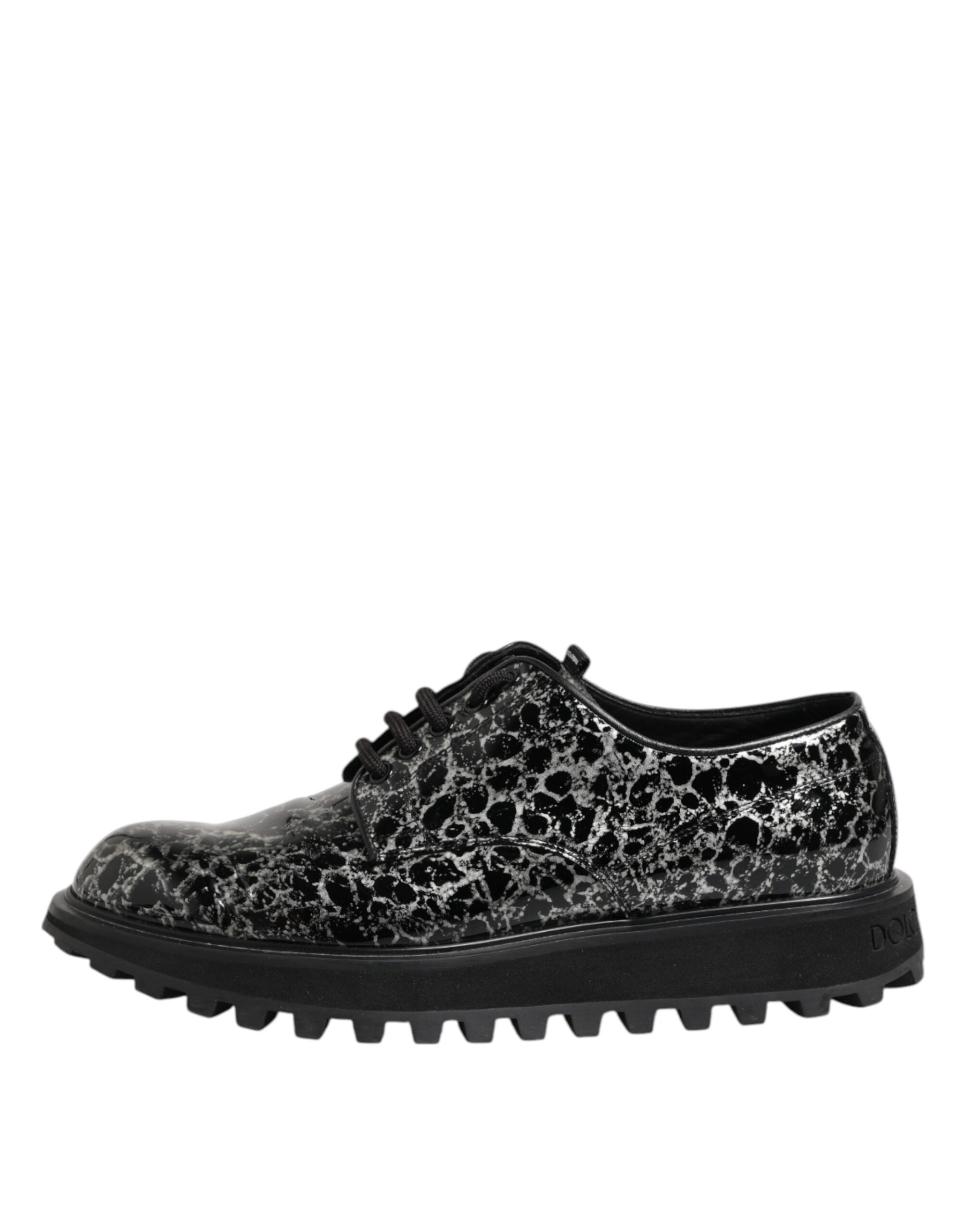 Dolce & Gabbana Black White Calfskin Chunky Derby Men's Shoes