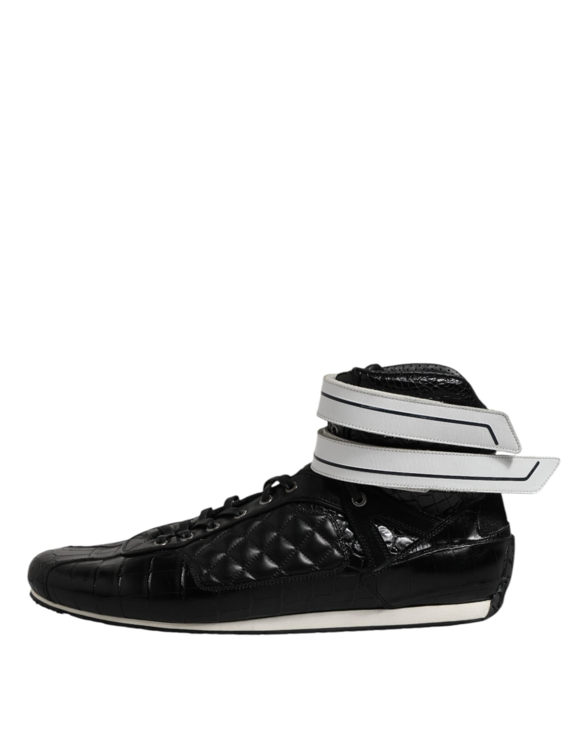 Dolce & Gabbana Black Quilted Leather Lace Up Sneakers Men's Shoes