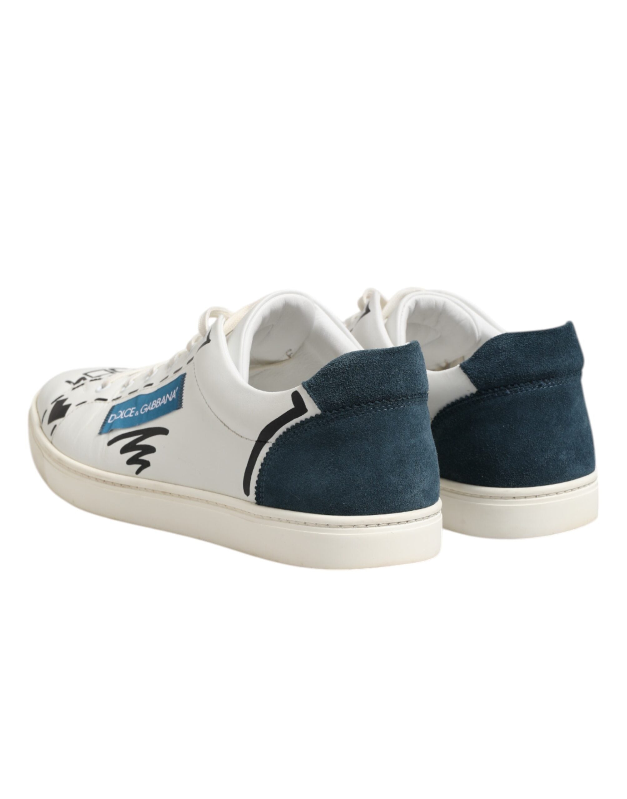 Dolce & Gabbana White Leather Printed Low Top Sneakers Men's Shoes (Pre-Owned)