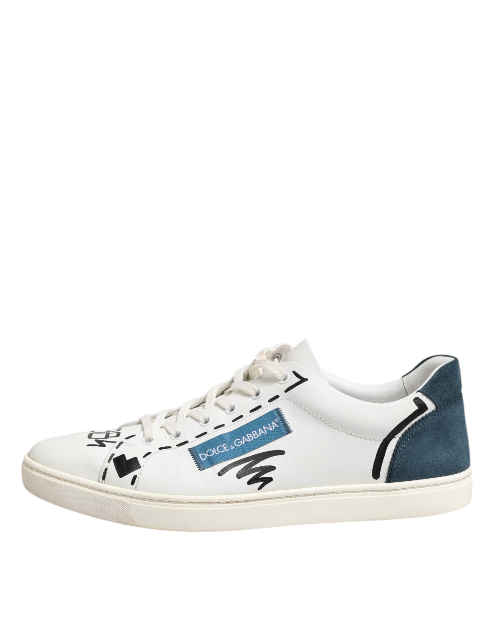 Dolce & Gabbana White Leather Printed Low Top Sneakers Men's Shoes (Pre-Owned)