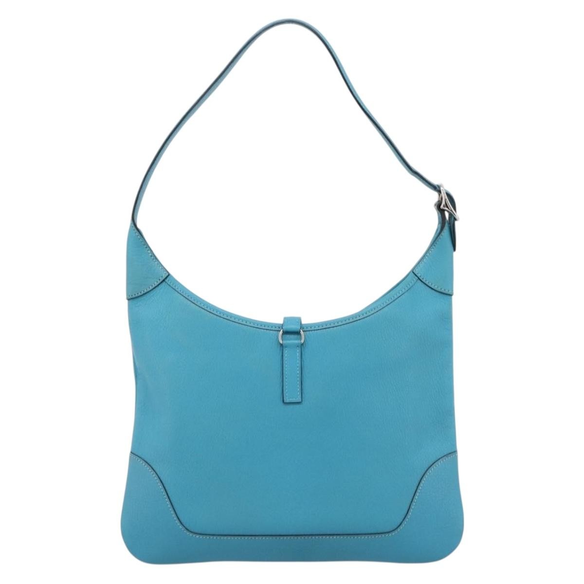 Hermes Trim Clemence Blue Leather Handbag (Pre-Owned)