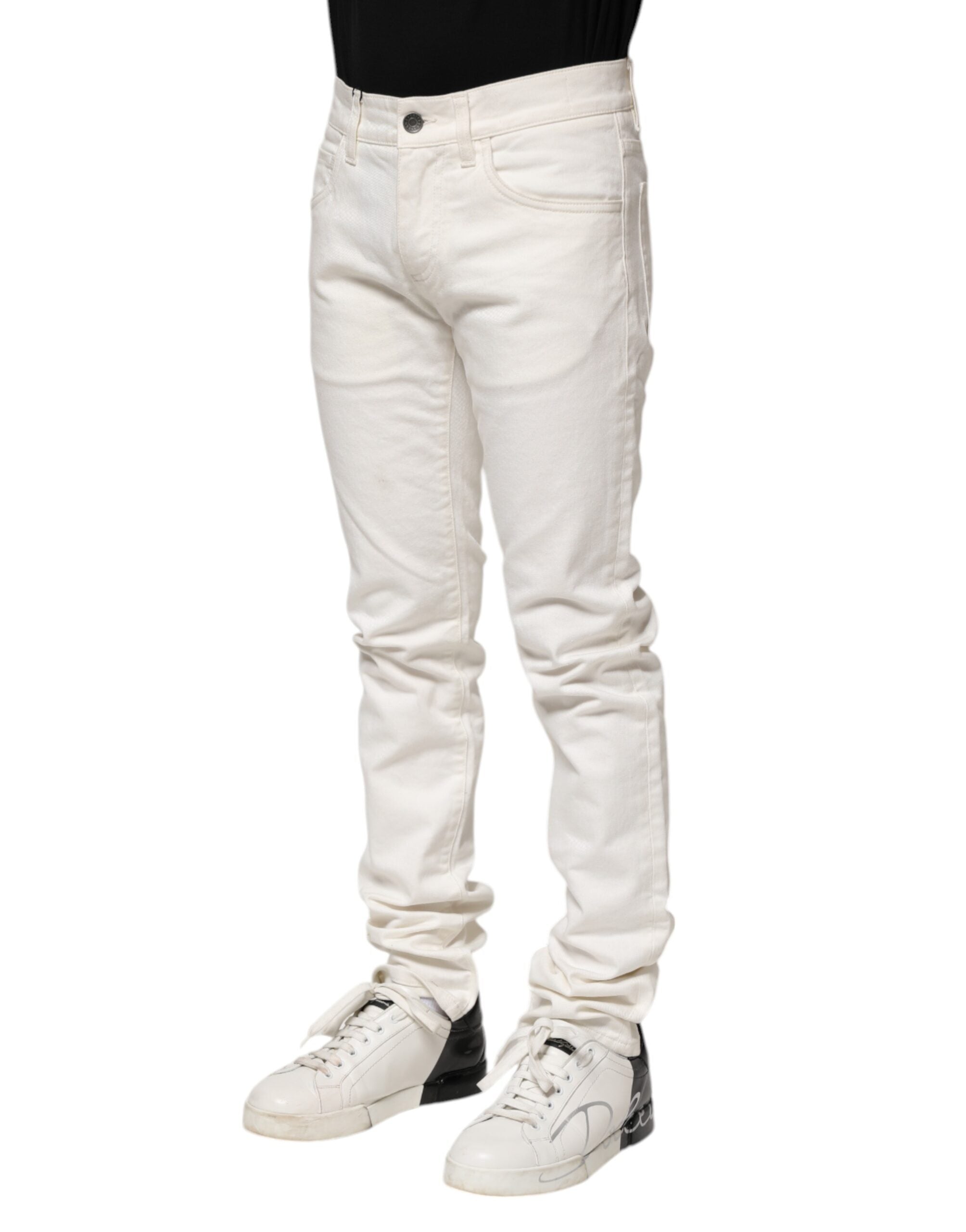 Dolce & Gabbana White Cotton Skinny Men Denim Men's Jeans (Pre-Owned)