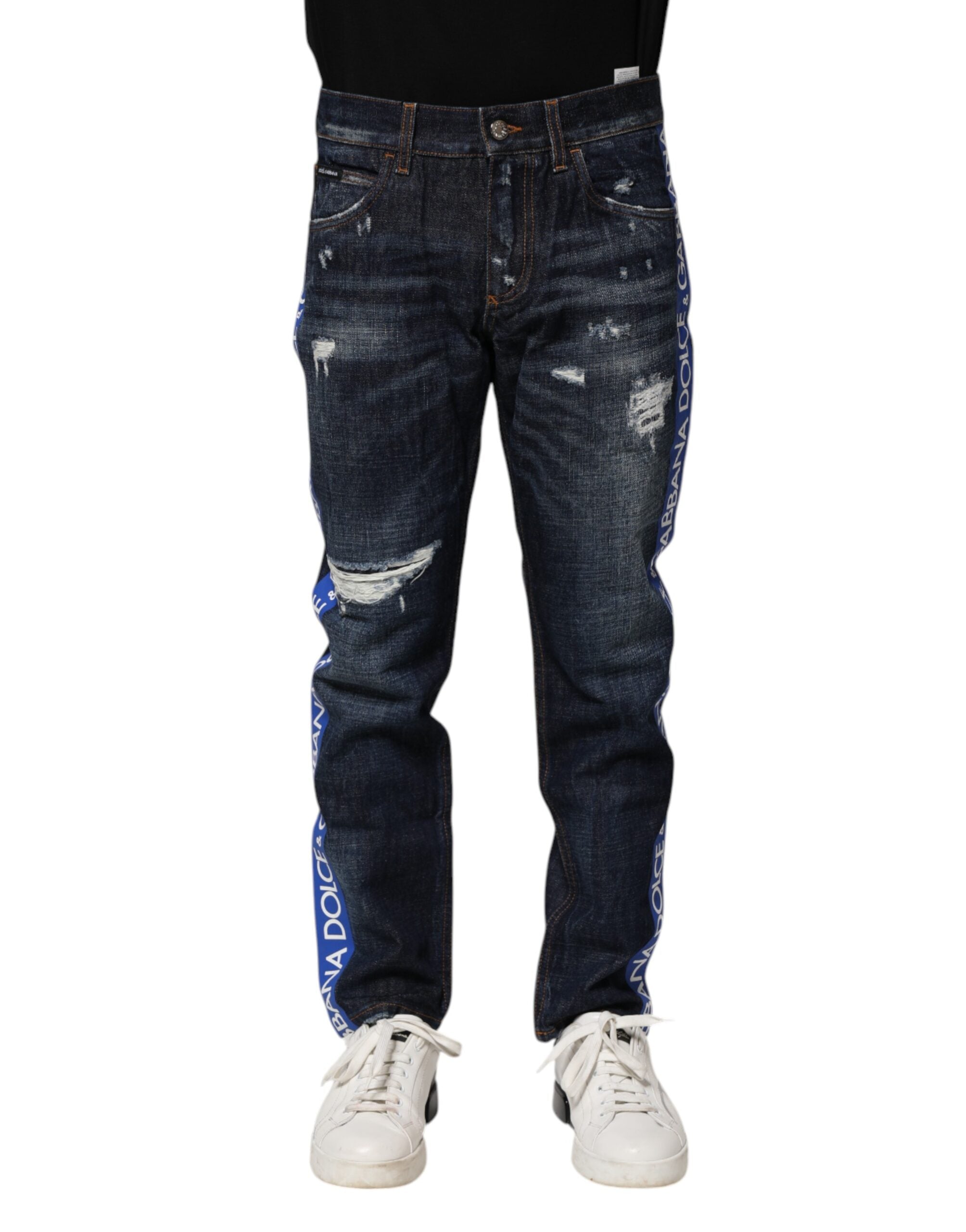 Dolce & Gabbana Dark Blue Tattered Skinny Denim Men's Jeans