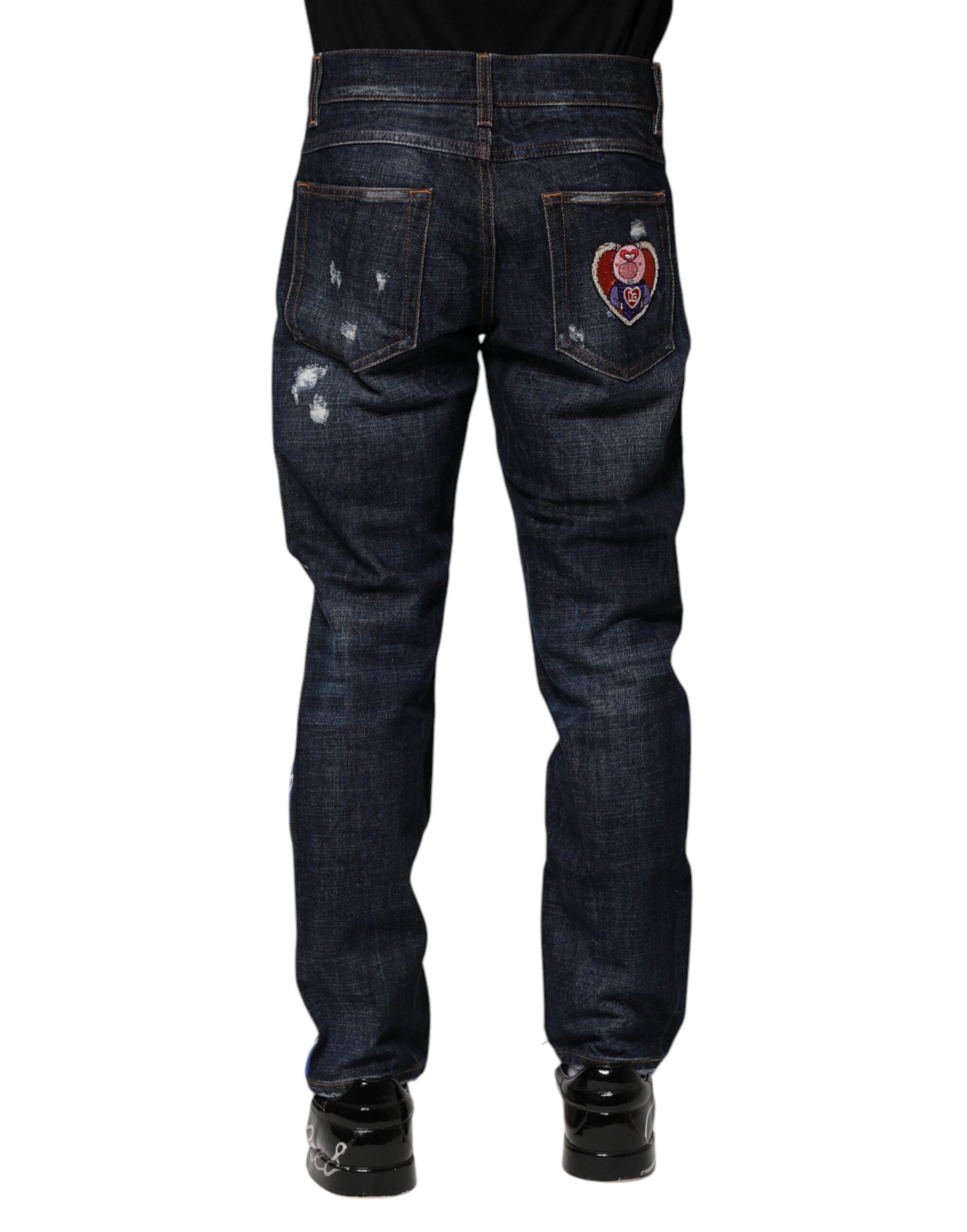 Dolce & Gabbana Dark Blue Tattered Skinny Denim Men's Jeans