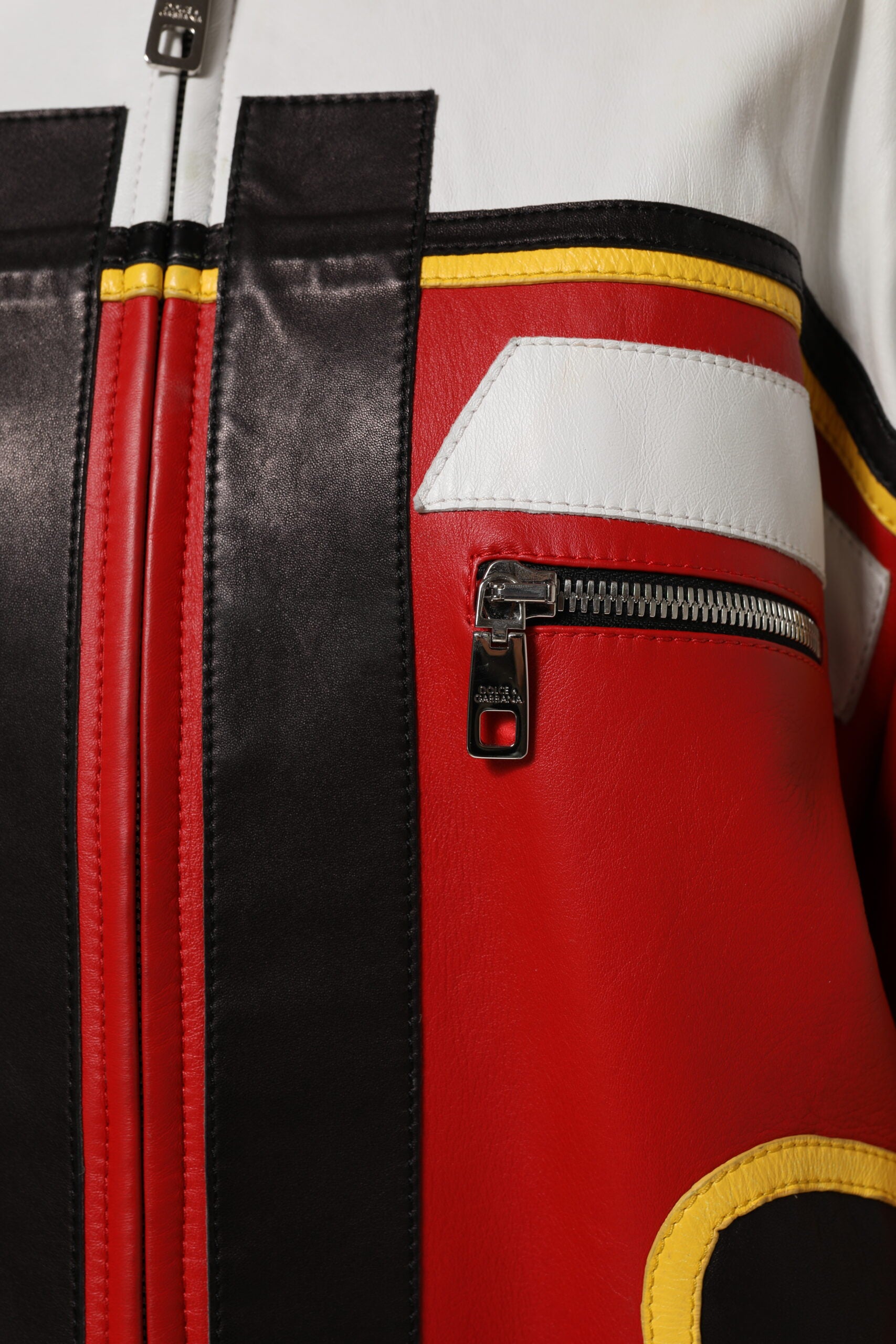 Dolce & Gabbana Multicolor Leather Biker Full Zip Coat Women's Jacket