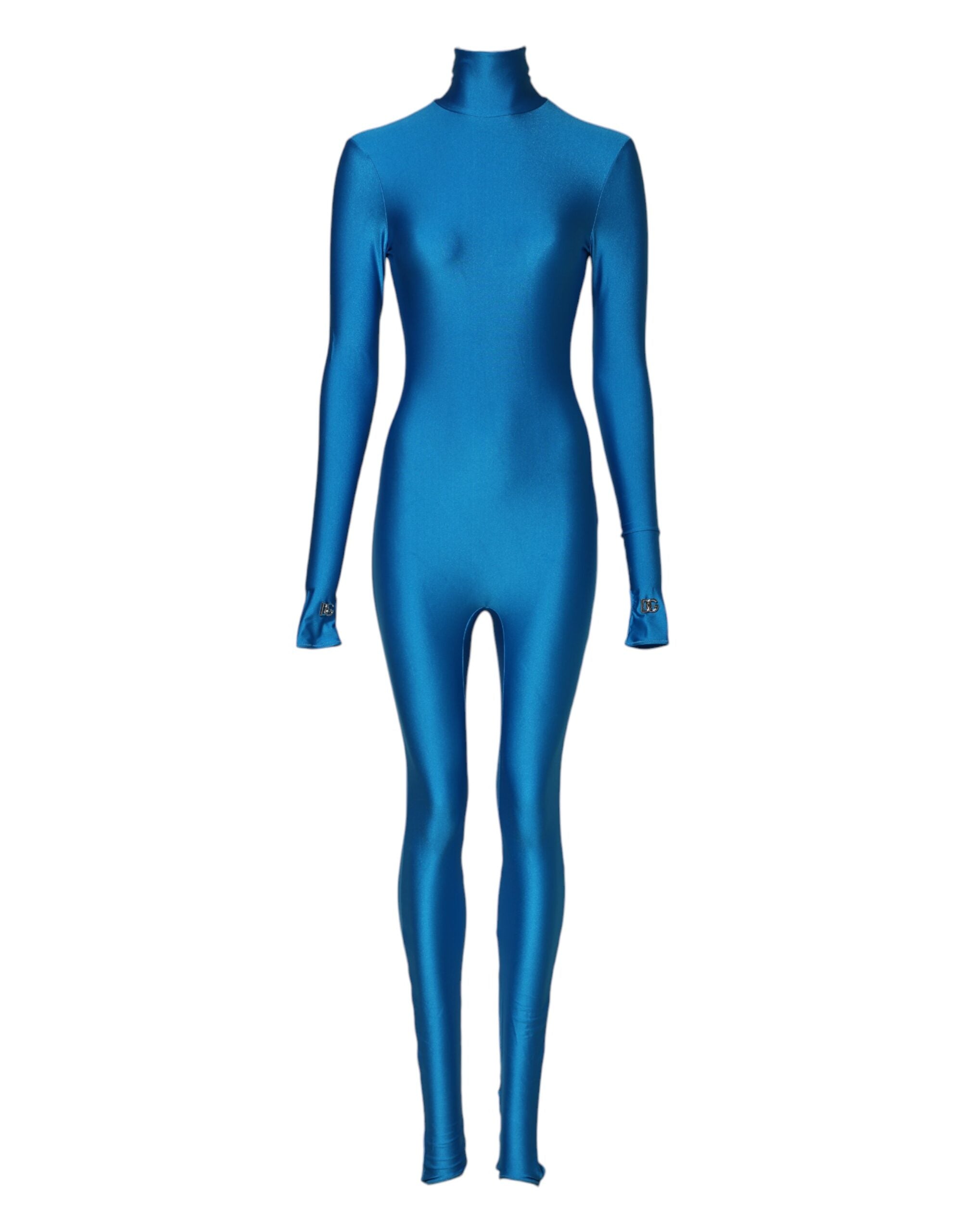Dolce & Gabbana Blue Nylon Turtleneck Bodycon Jumpsuit Women's Dress (Pre-Owned)