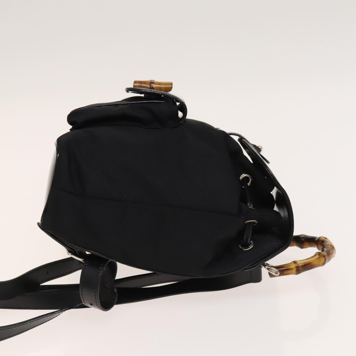 Gucci Vintage Bamboo Nylon And Patent Leather Black Nylon Backpack Bag (Pre-Owned)
