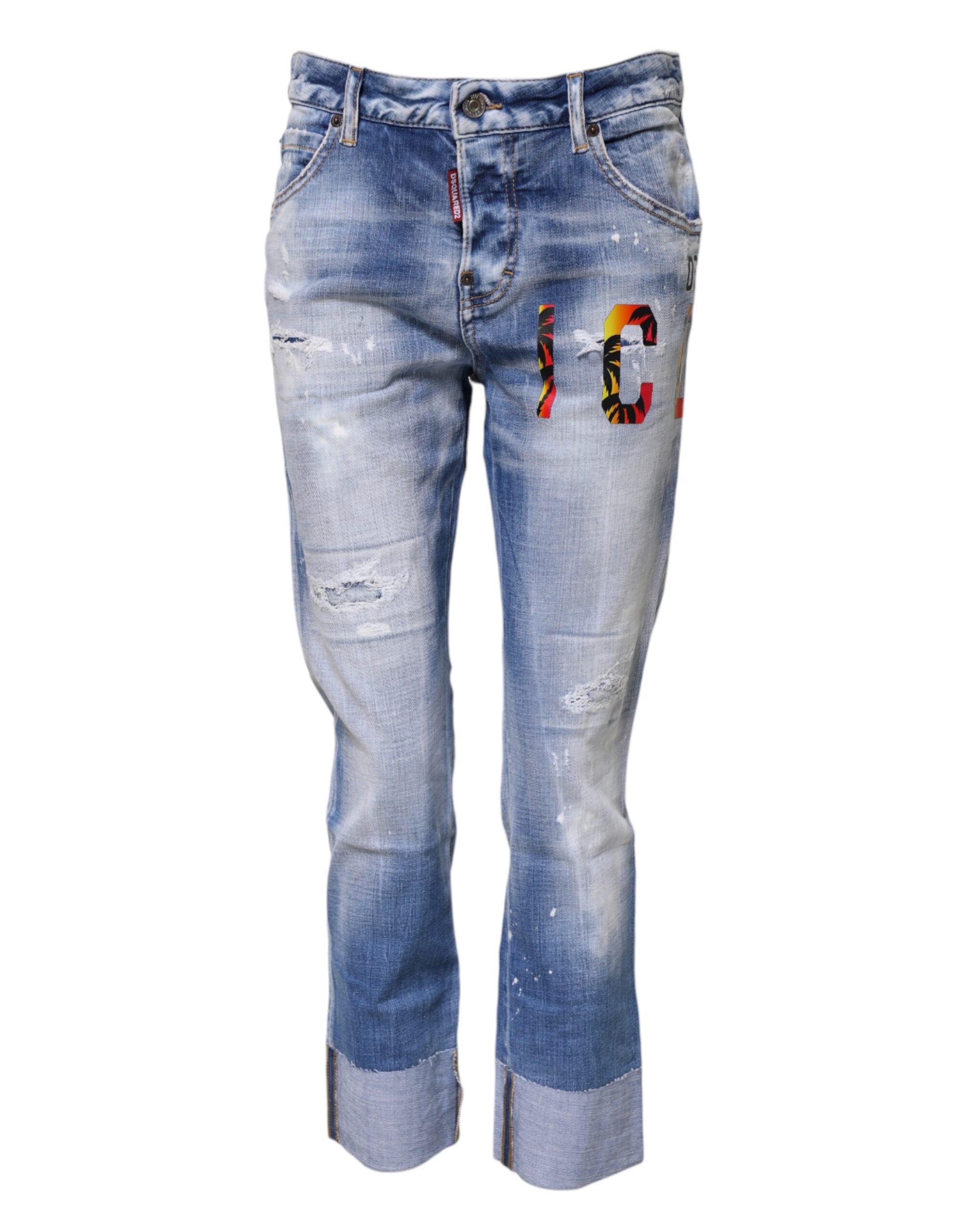 Dsquared² Blue Washed Cotton Mid Waist Skinny Denim Women's Jeans