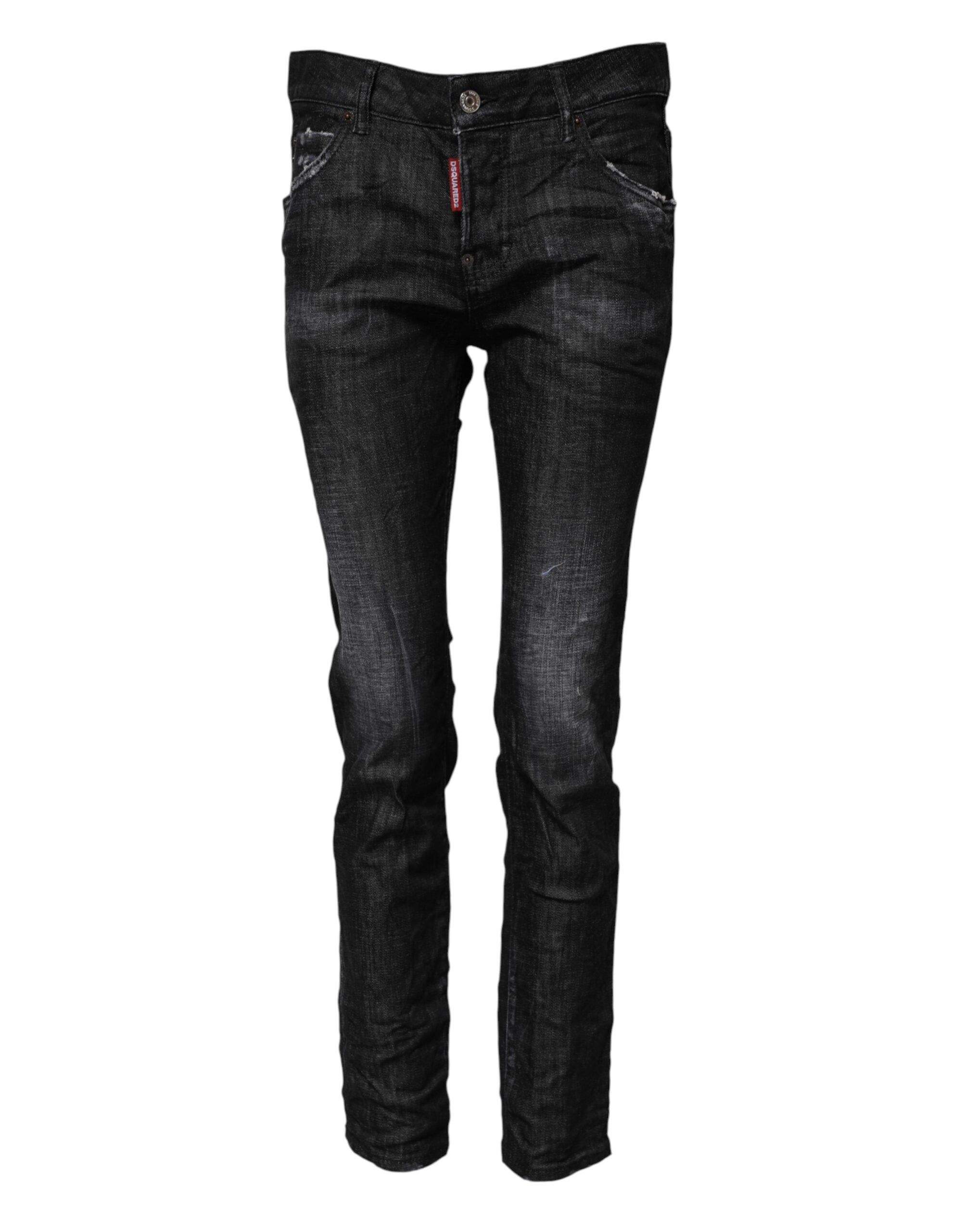 Dsquared² Black Washed Cotton Mid Waist Skinny Women's Jeans