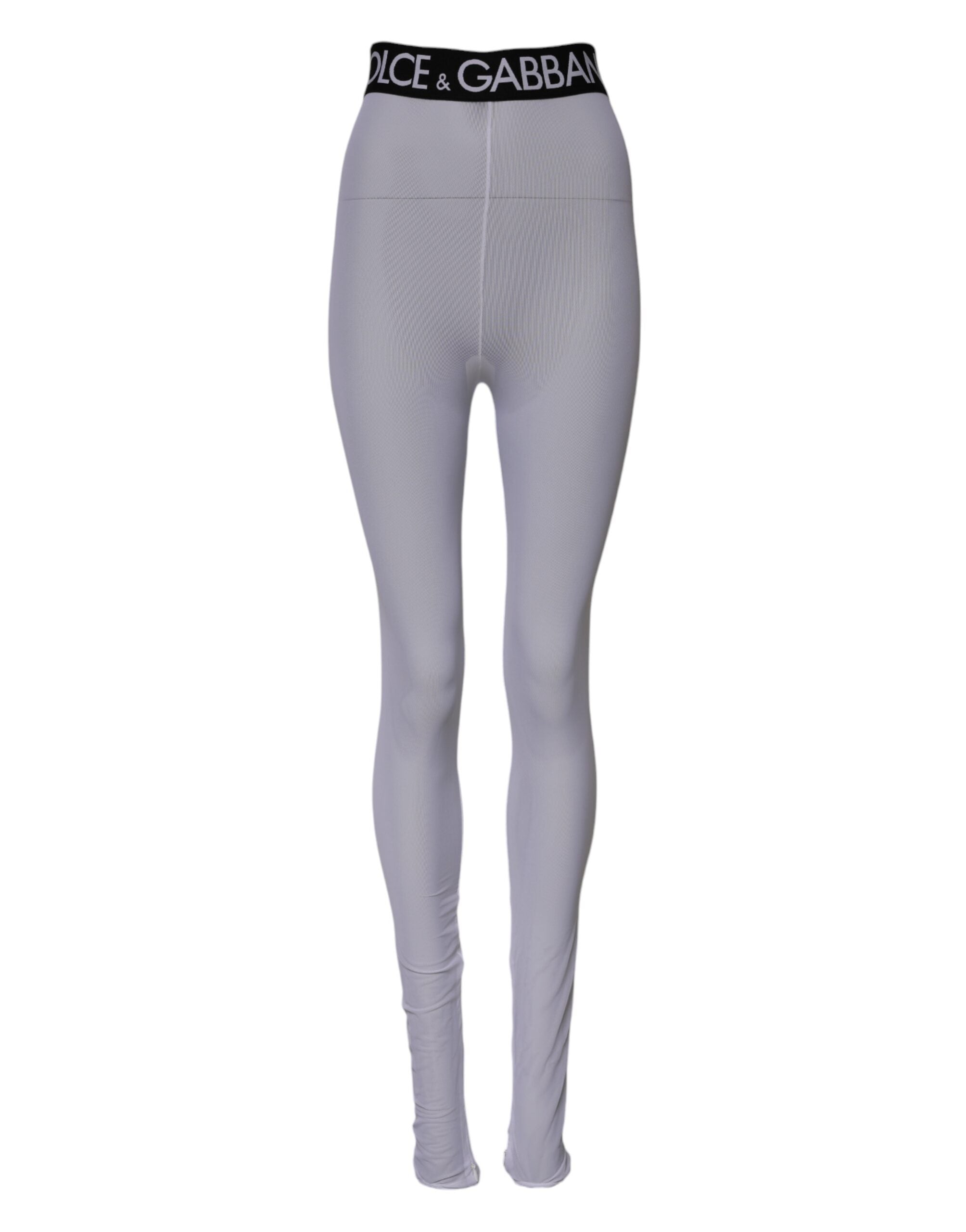 Dolce & Gabbana Gray Nylon DG Logo Mid Waisted Leggings Women's Pants