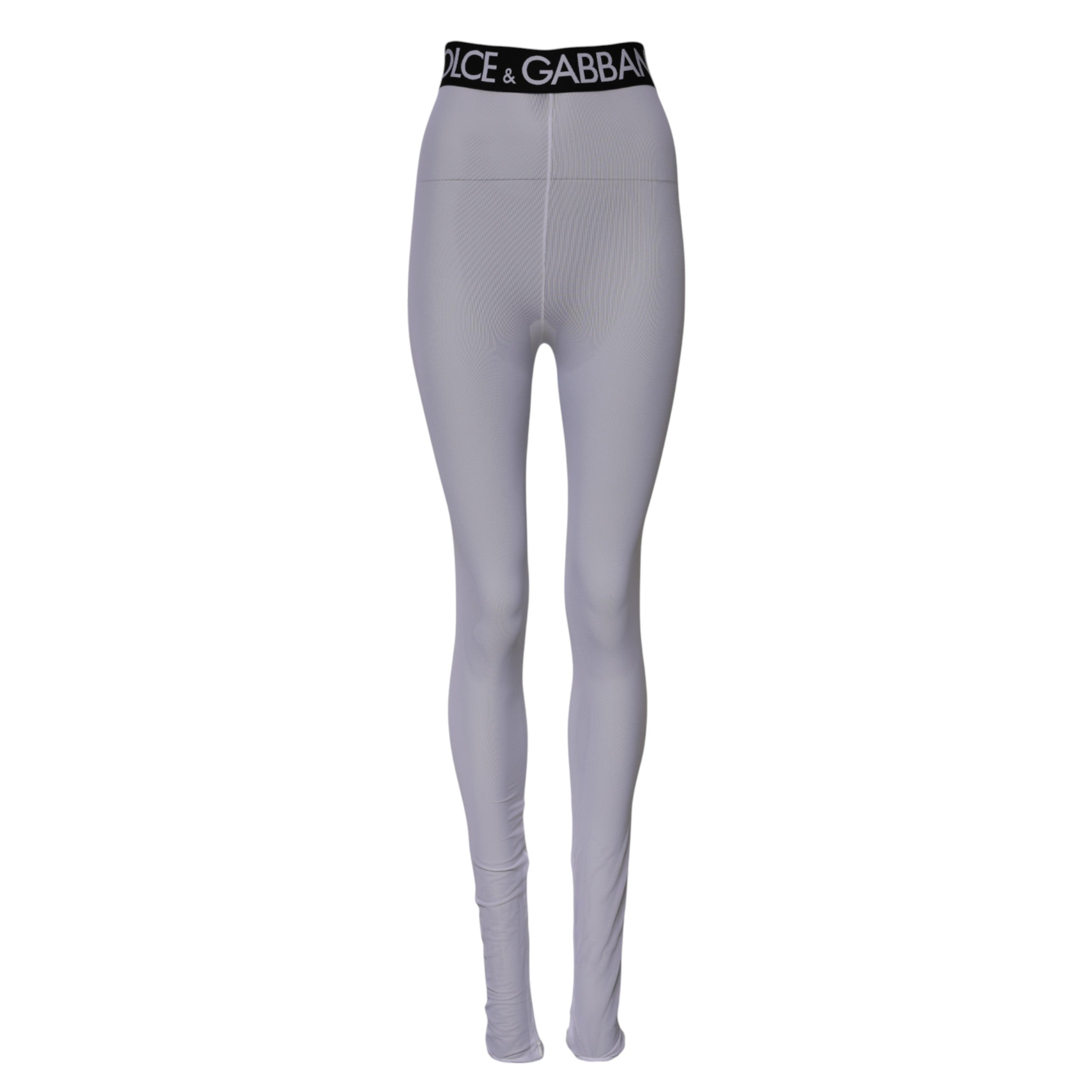 Dolce & Gabbana Gray Nylon DG Logo Mid Waisted Leggings Women's Pants
