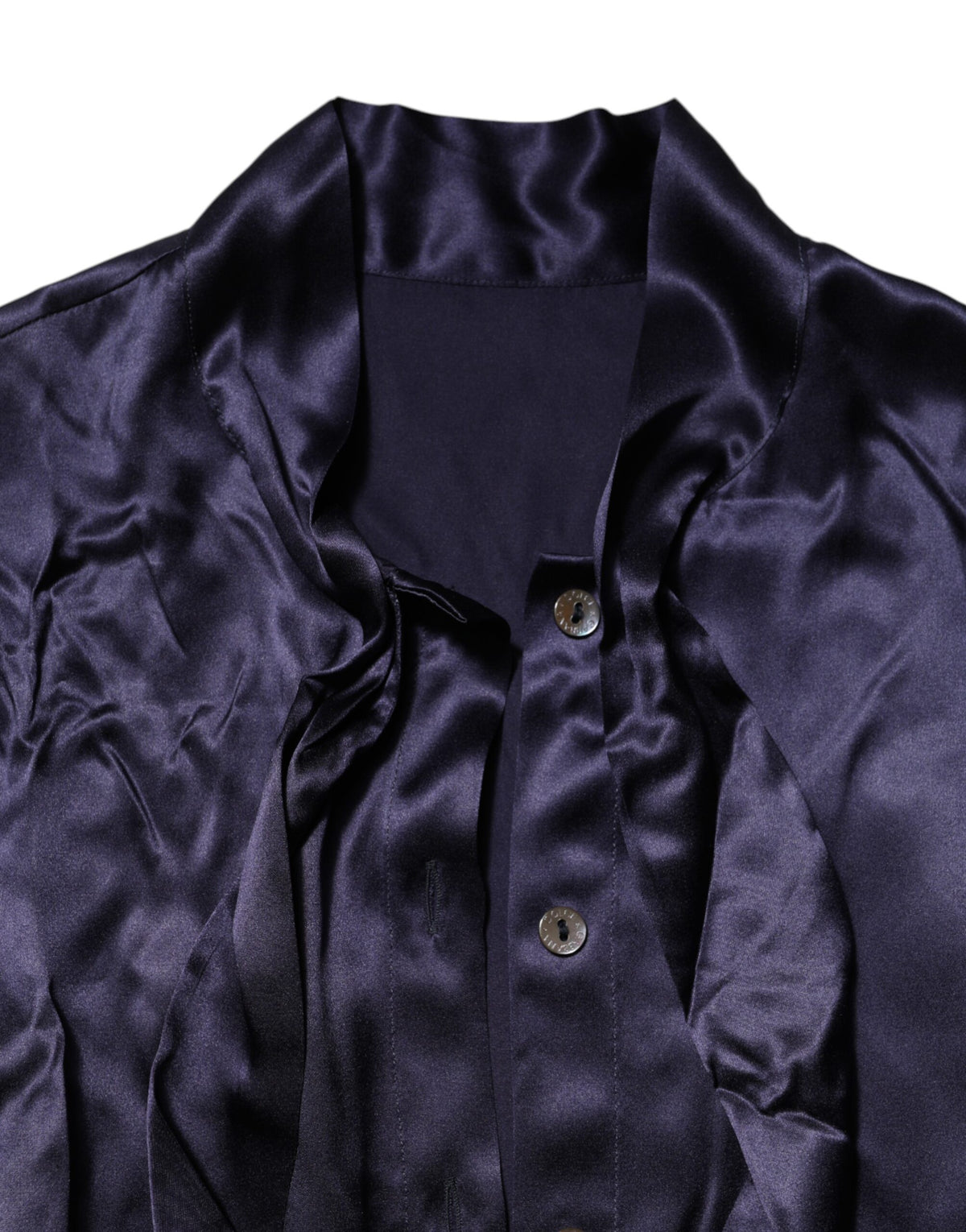 Dolce & Gabbana Dark Purple Silk Ascot Collared Blouse Women's Top (Pre-Owned)