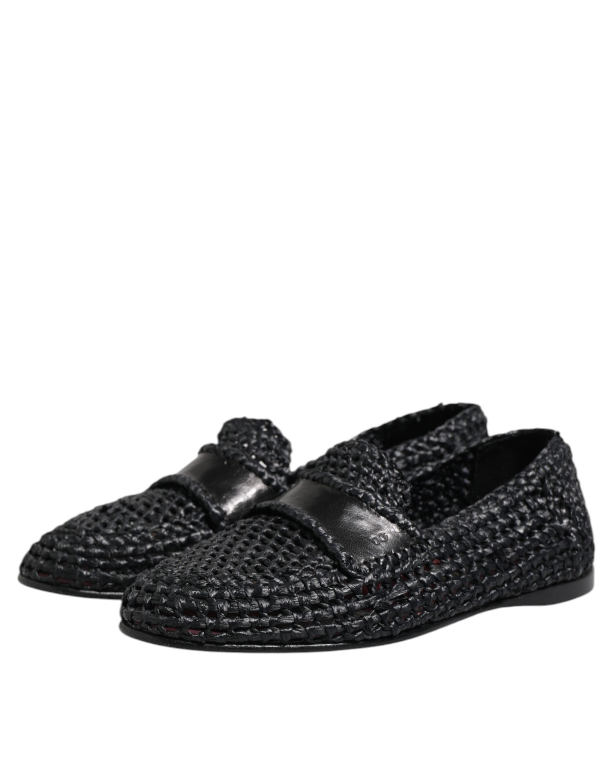 Dolce & Gabbana Black Woven Leather Slip On Loafers Men Men's Shoes