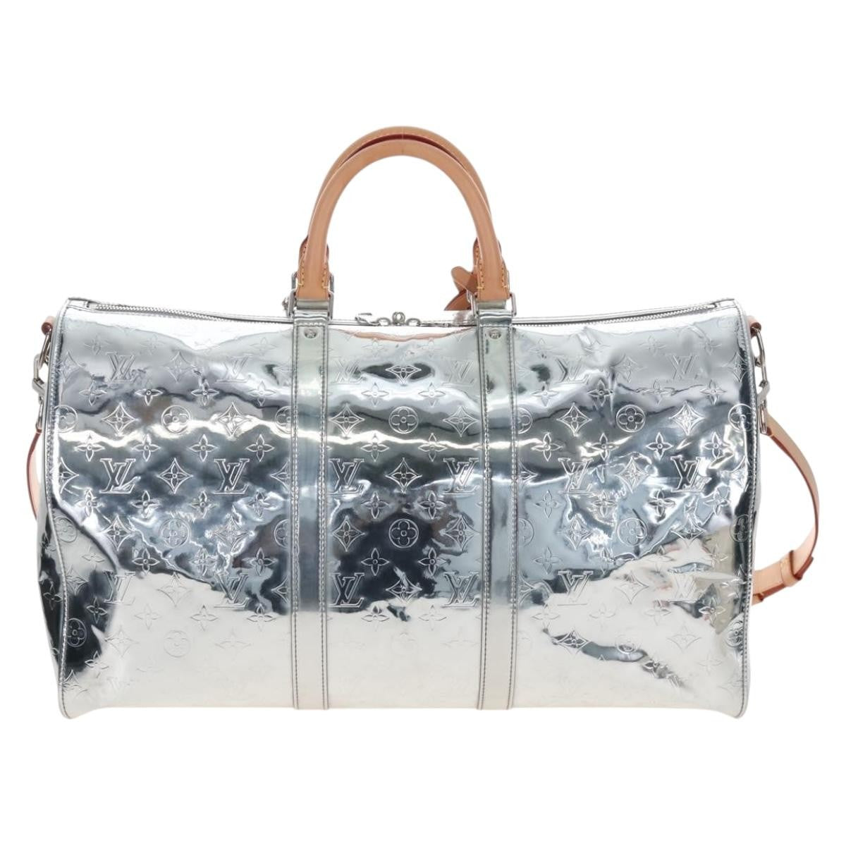 Louis Vuitton Keepall Bandouliere Monogram Mirror Coated Canvas Silver Leather Travel Bag Bag (Pre-Owned)